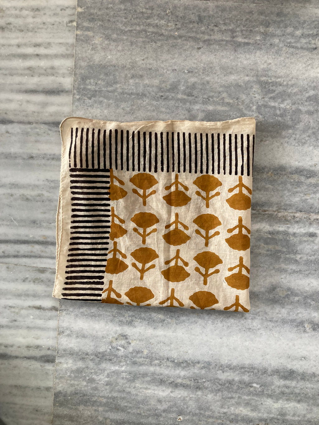Hand Block Printed Cotton Bandana: Natural Dye Neckerchief - Made in India
