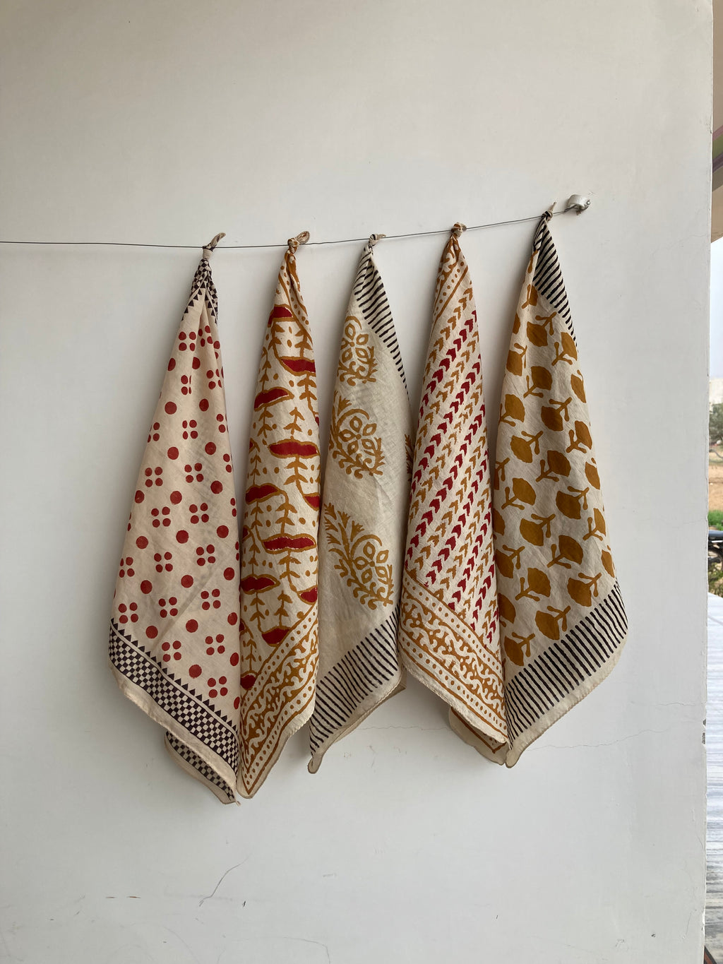 Hand Block Print Cotton Bandanas - Set of 10, Natural Dye
