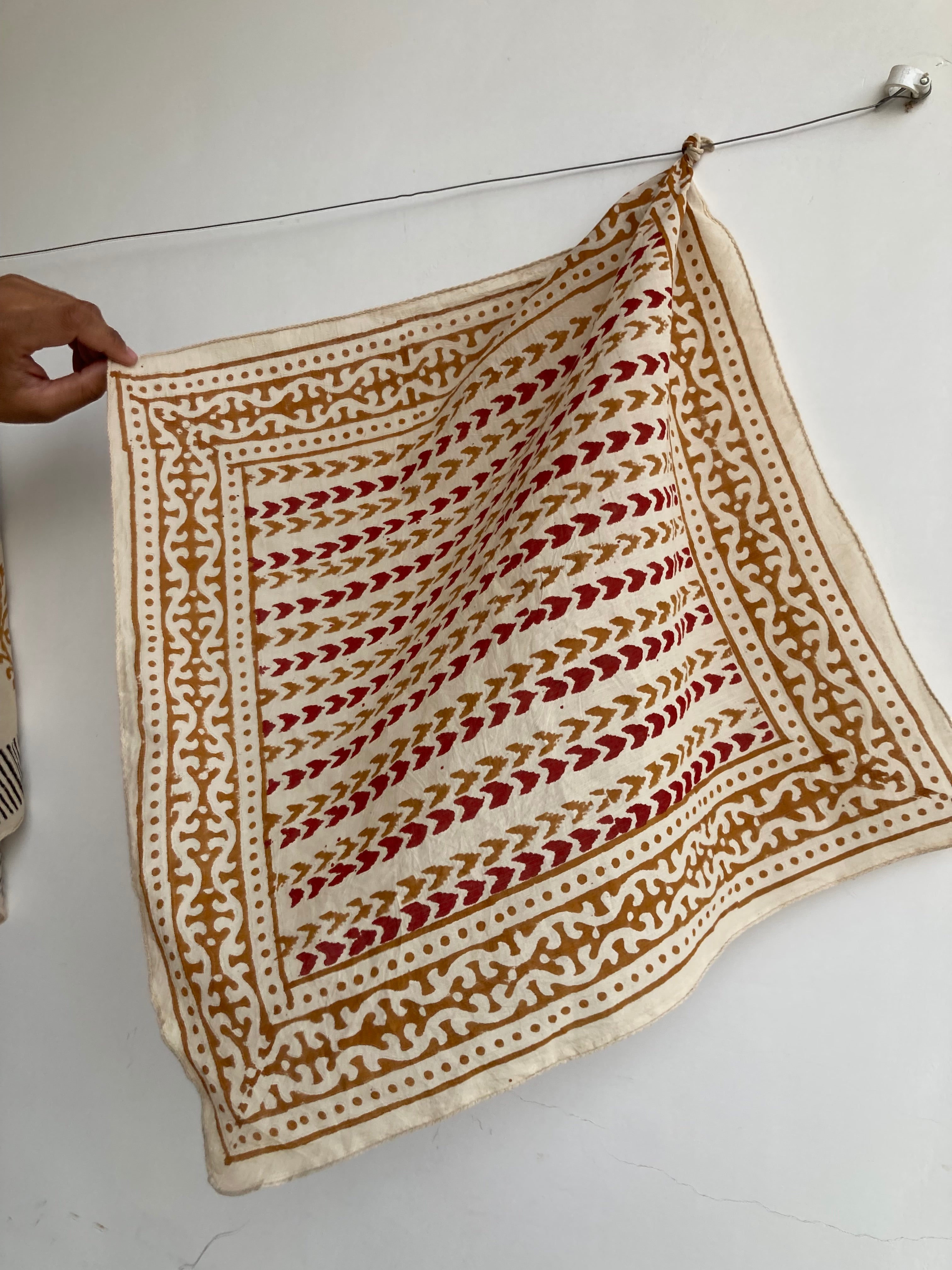 Hand Block Printed Cotton Bandana: Natural Dye Neckerchief - Made in India