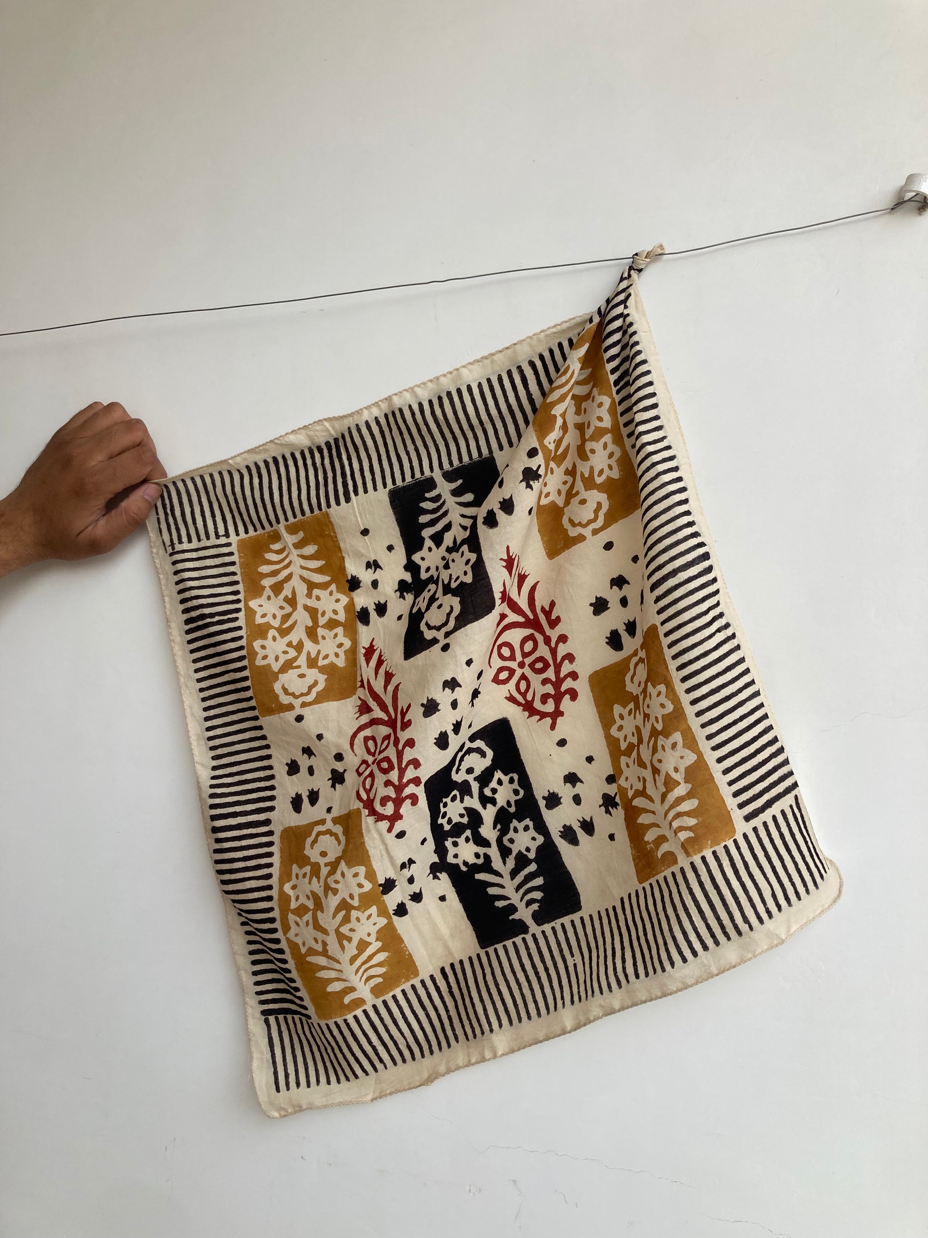 Hand Block Printed Cotton Bandana: Natural Dye Neckerchief - Made in India