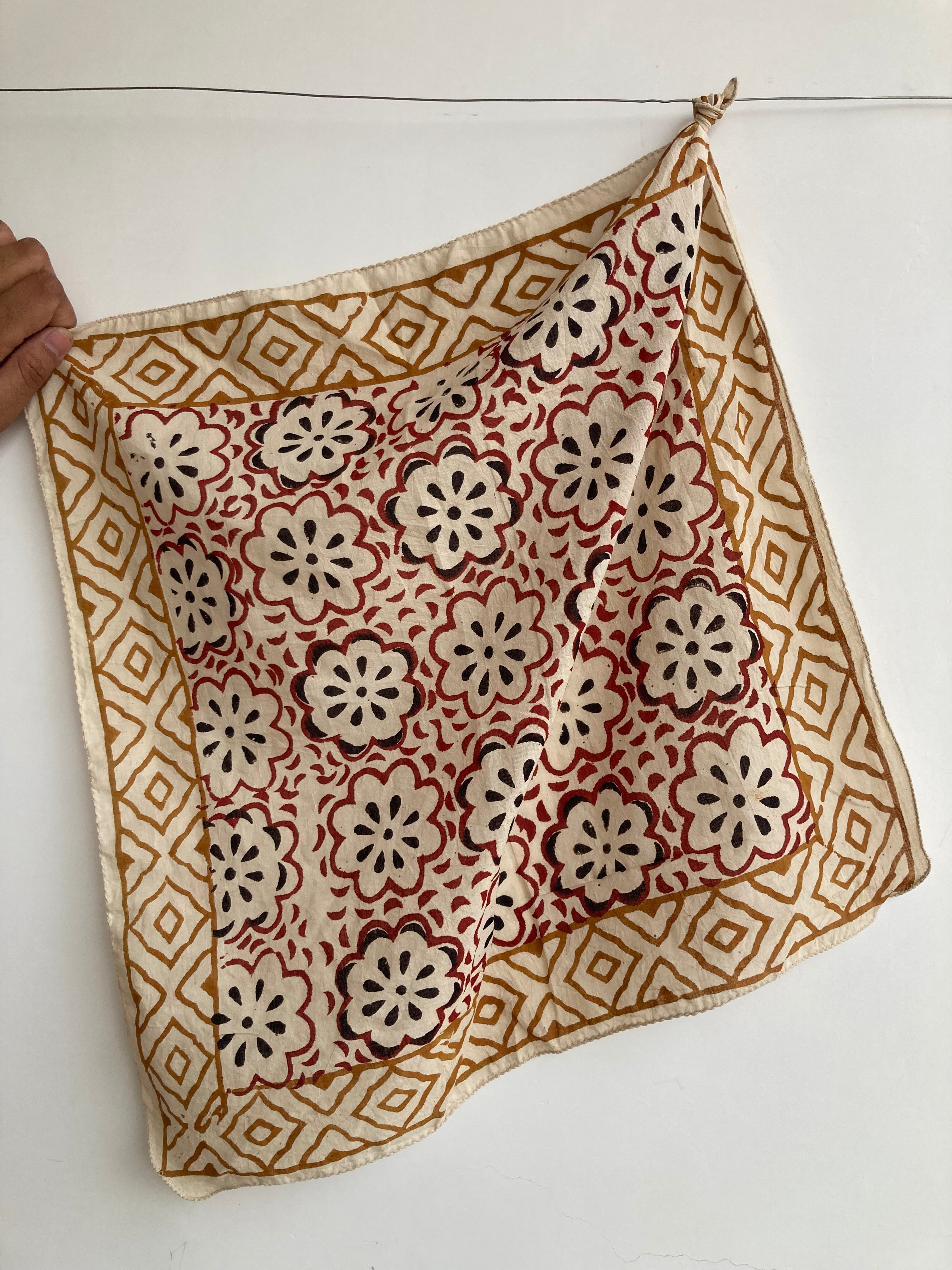 Hand Block Print Cotton Bandanas - Set of 10, Natural Dye