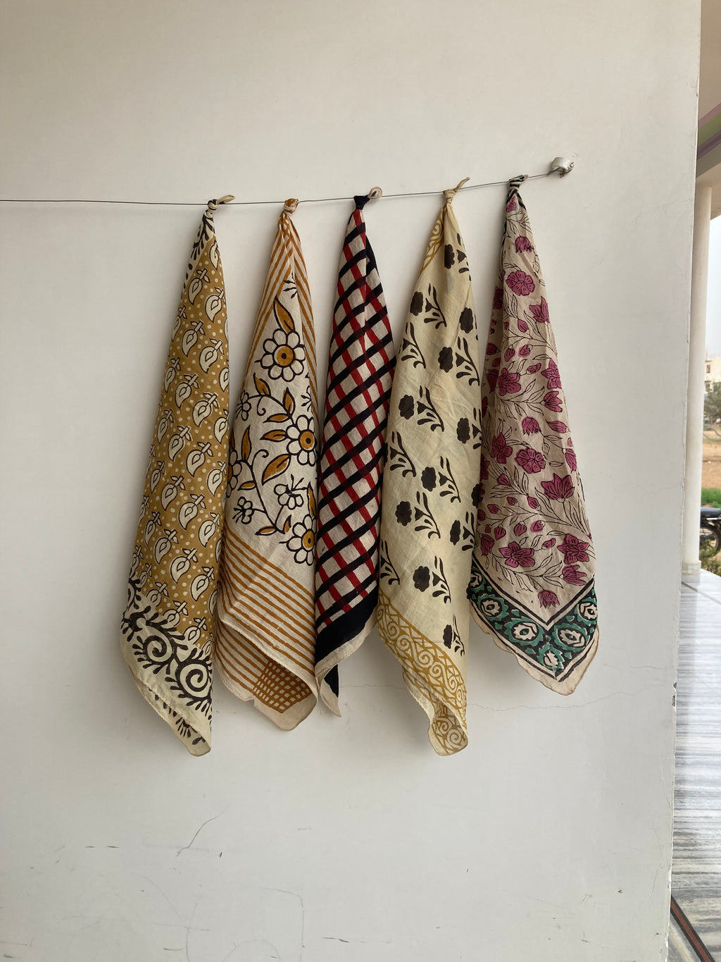 Hand Block Print Cotton Bandanas - Set of 10, Natural Dye