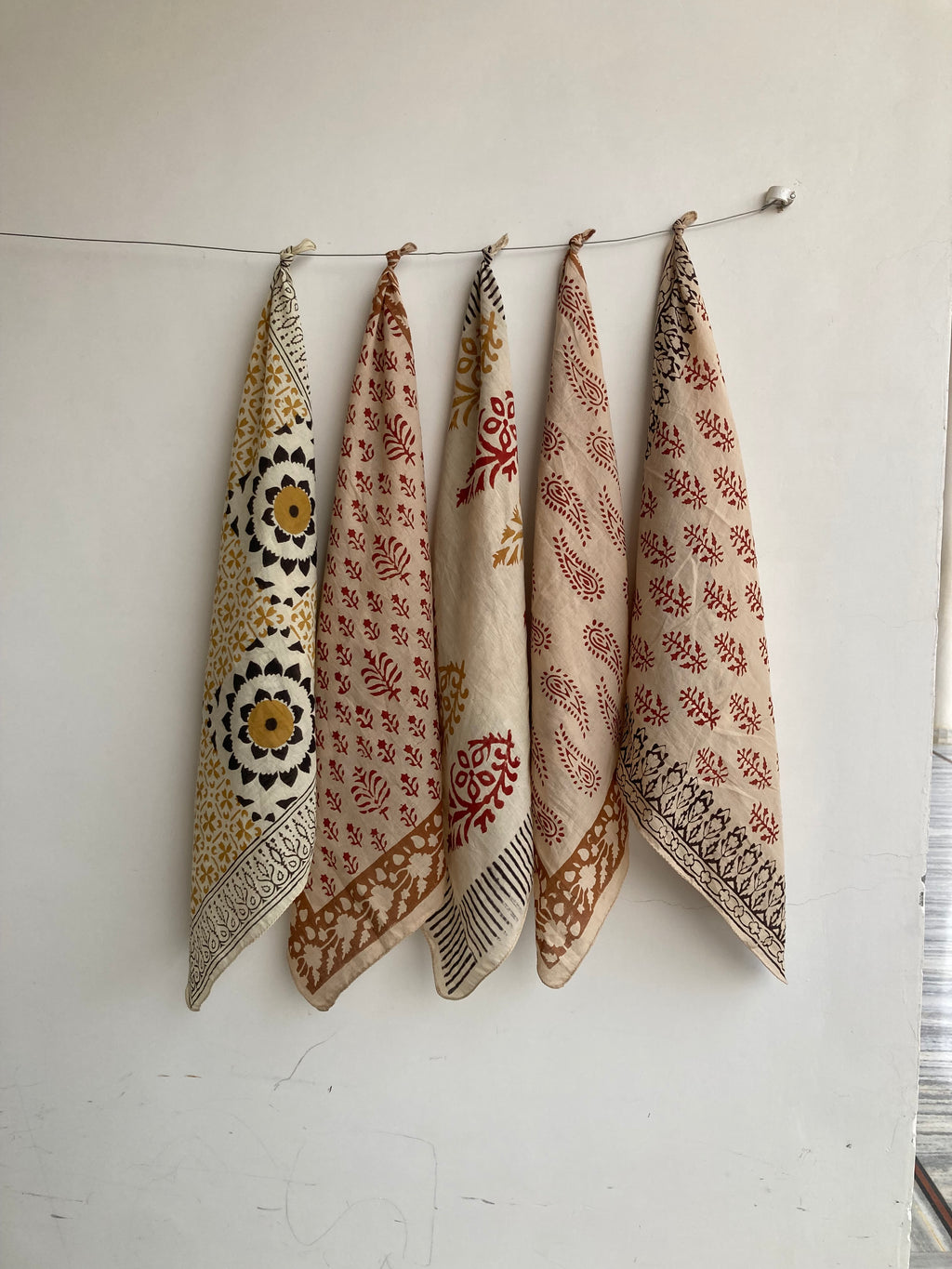 Hand Block Print Cotton Bandanas - Set of 10, Natural Dye