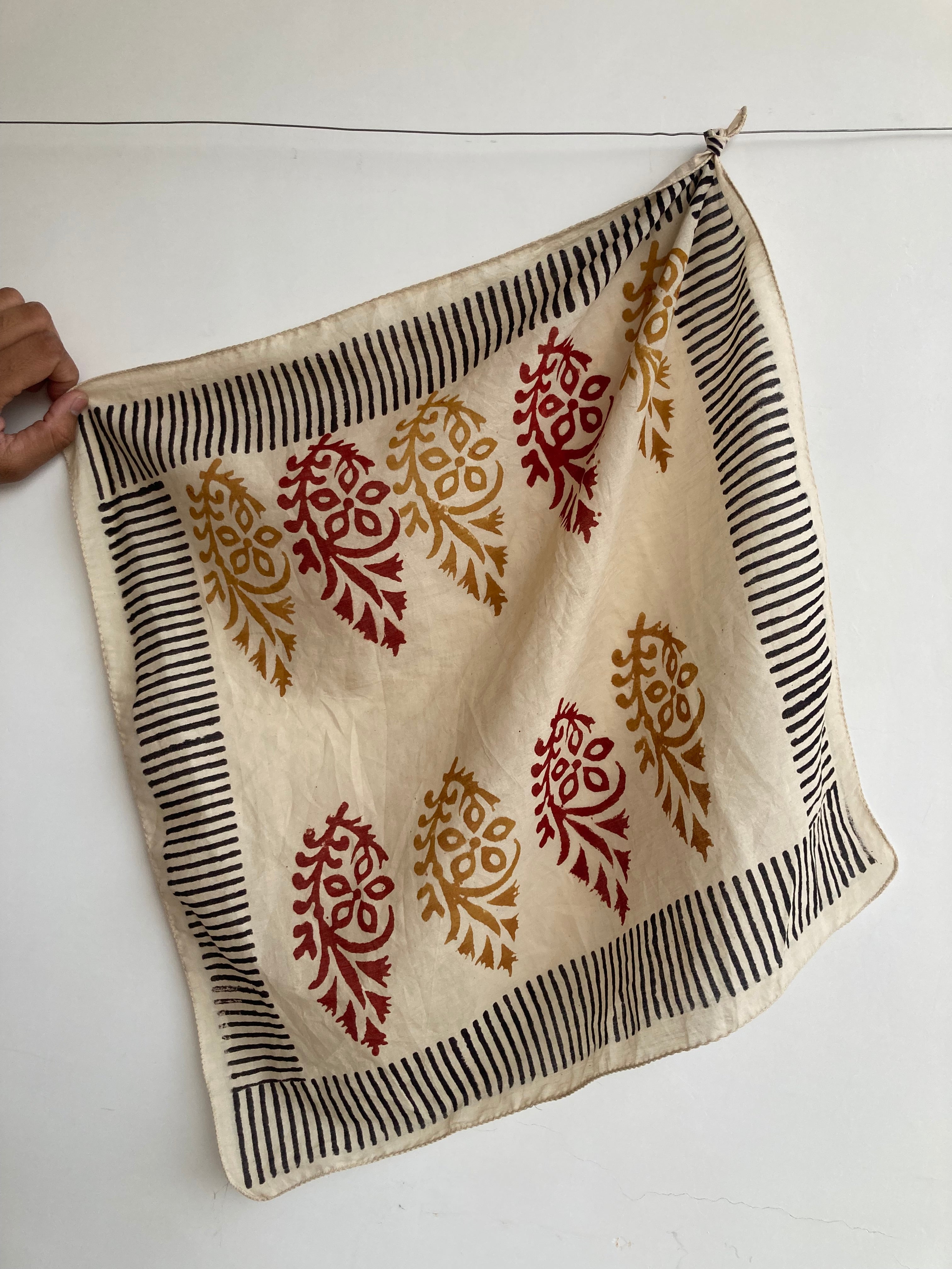 Hand Block Printed Cotton Bandana: Natural Dye Neckerchief - Made in India