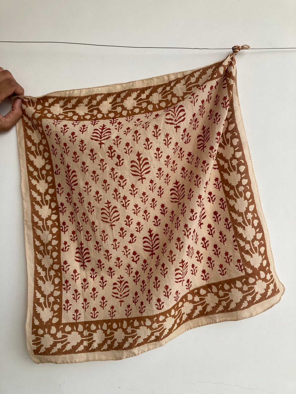 Hand Block Printed Cotton Bandana: Natural Dye Neckerchief - Made in India
