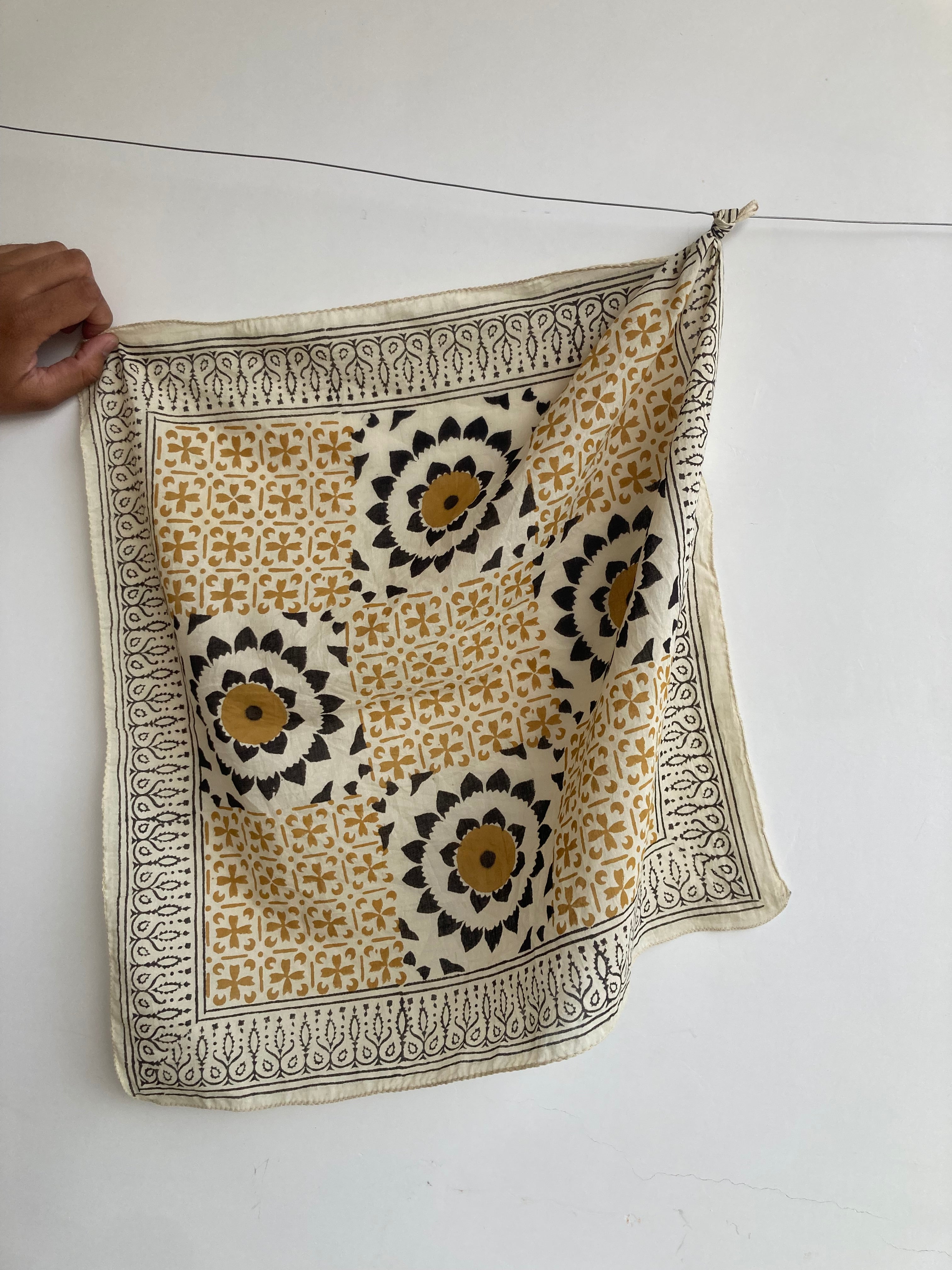 Hand Block Print Cotton Bandanas - Set of 10, Natural Dye