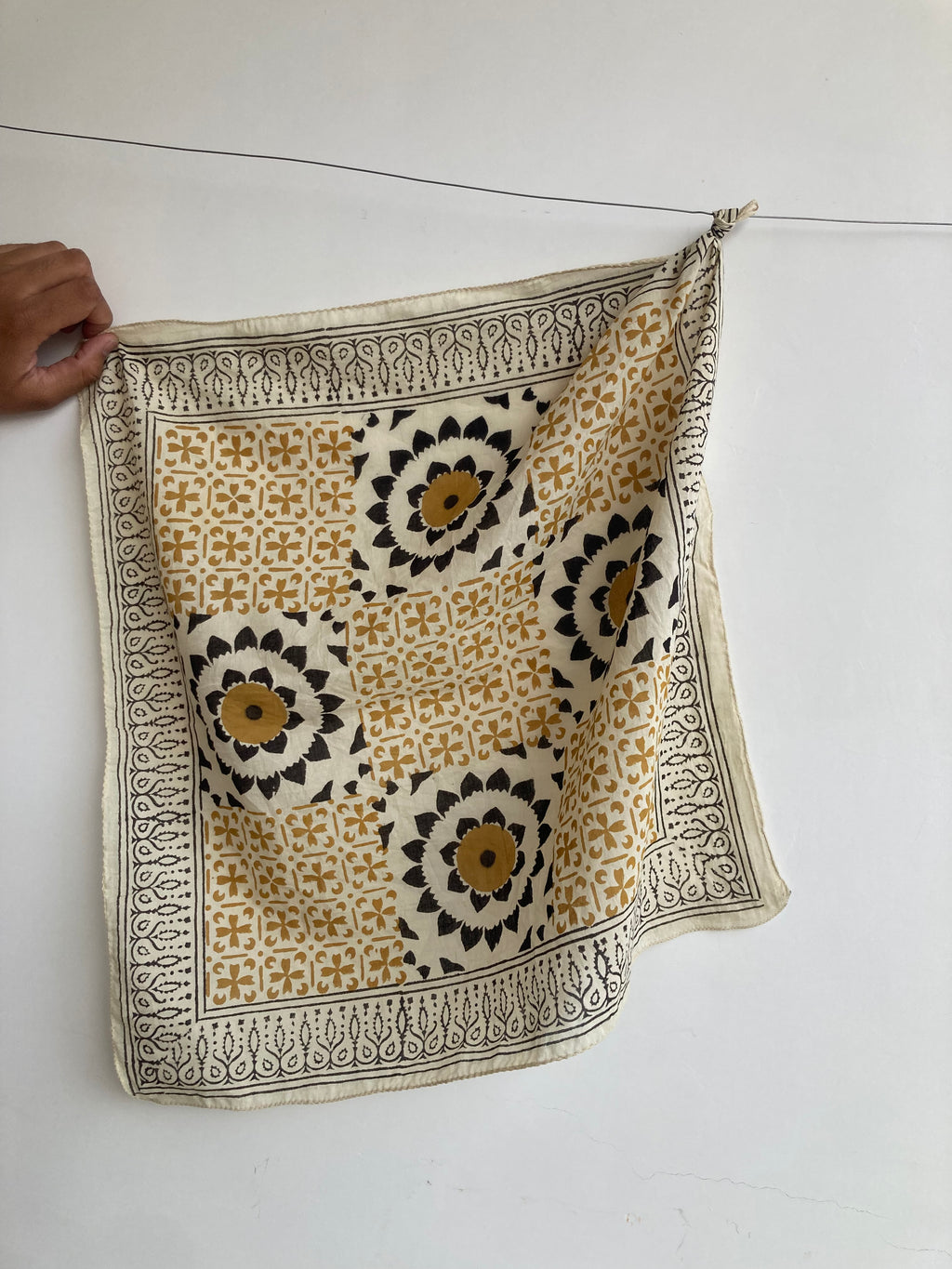 Hand Block Printed Cotton Bandana: Natural Dye Neckerchief - Made in India