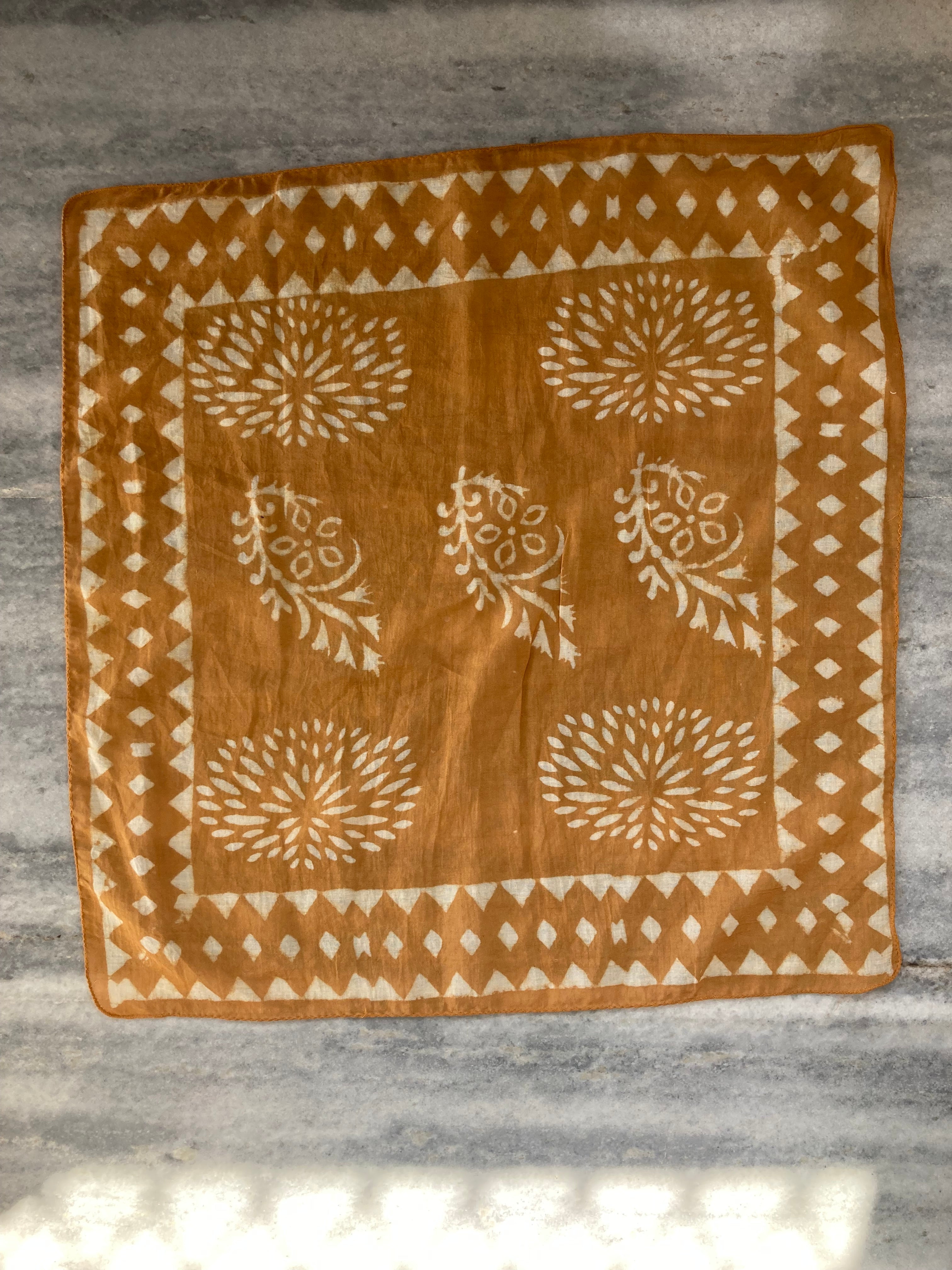 Hand Block Printed Cotton Bandana: Natural Dye Neckerchief - Made in India
