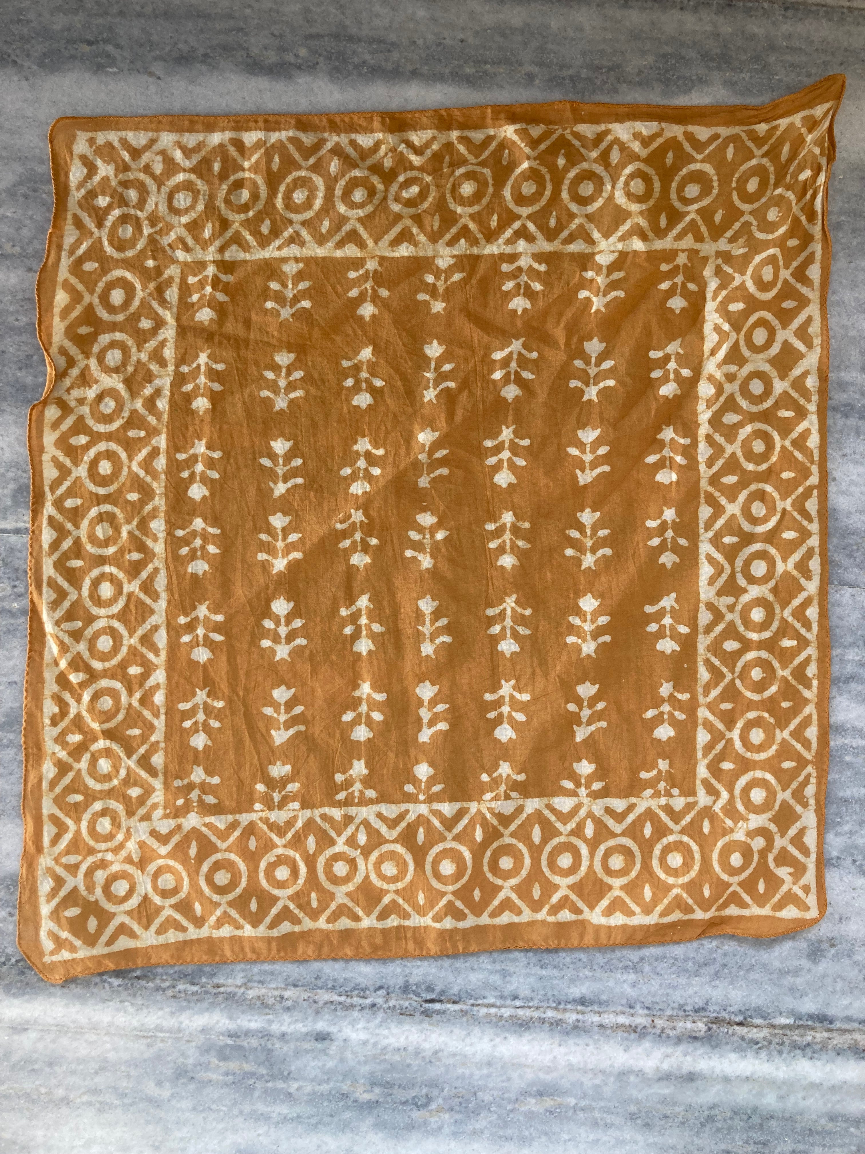 Hand Block Printed Cotton Bandana: Natural Dye Neckerchief - Made in India