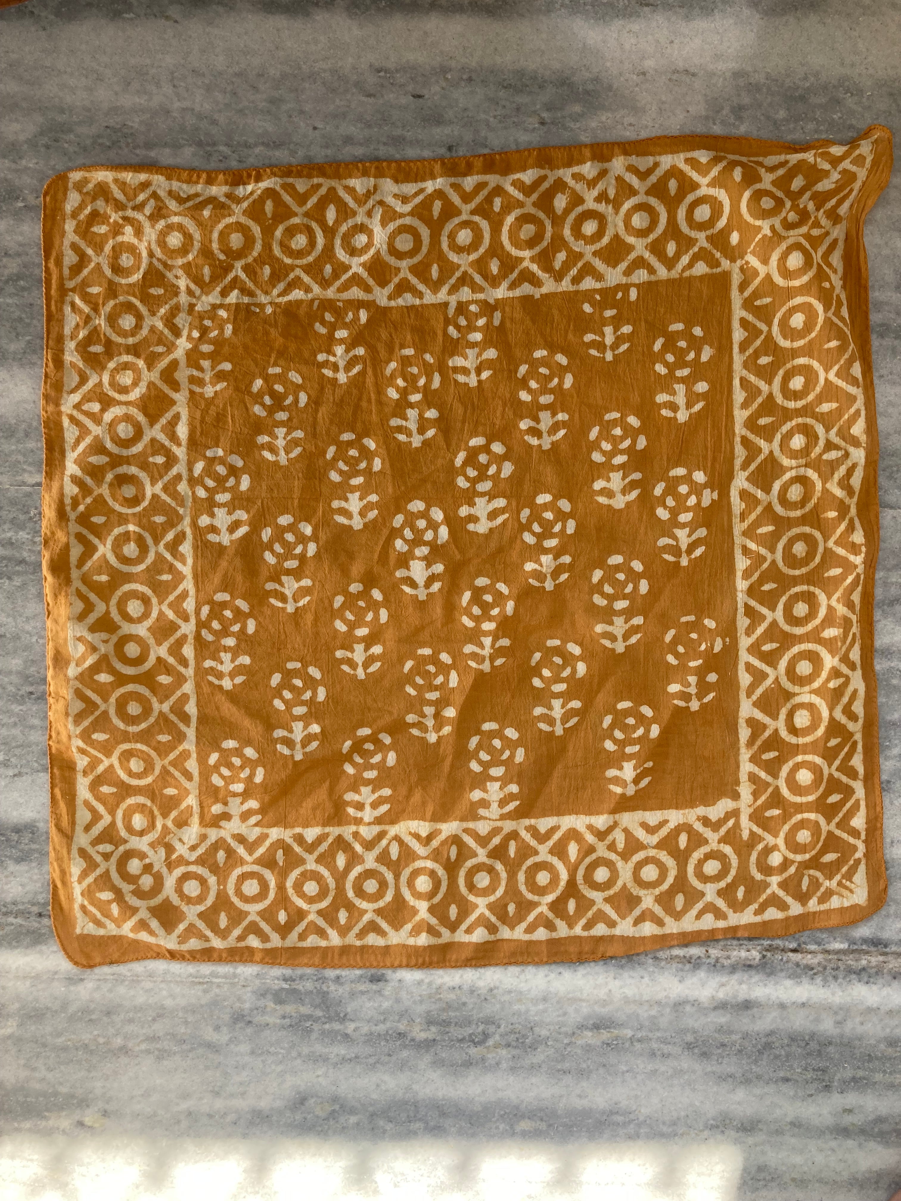 Hand Block Printed Cotton Bandana: Natural Dye Neckerchief - Made in India