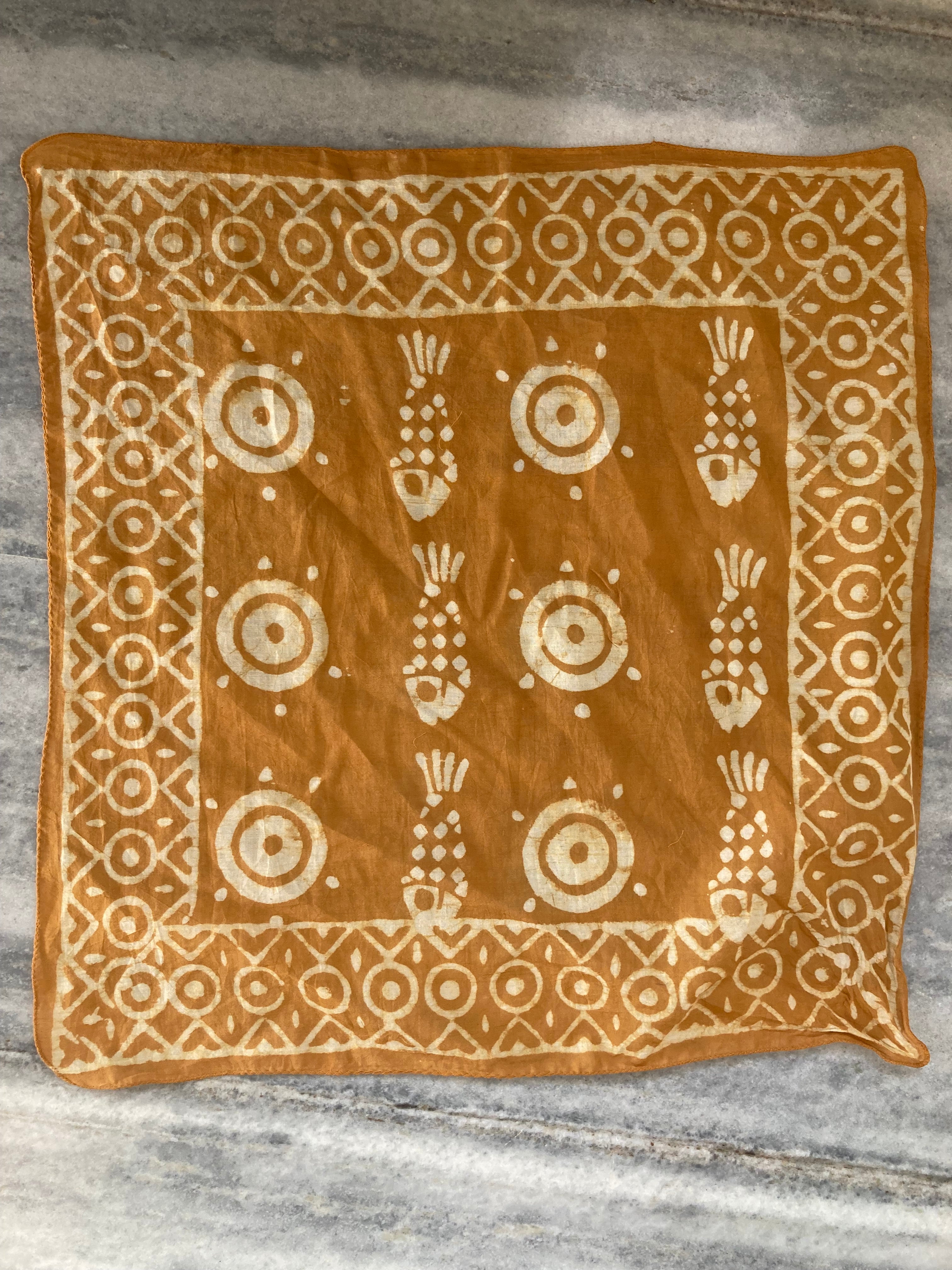 Hand Block Printed Cotton Bandana: Natural Dye Neckerchief - Made in India