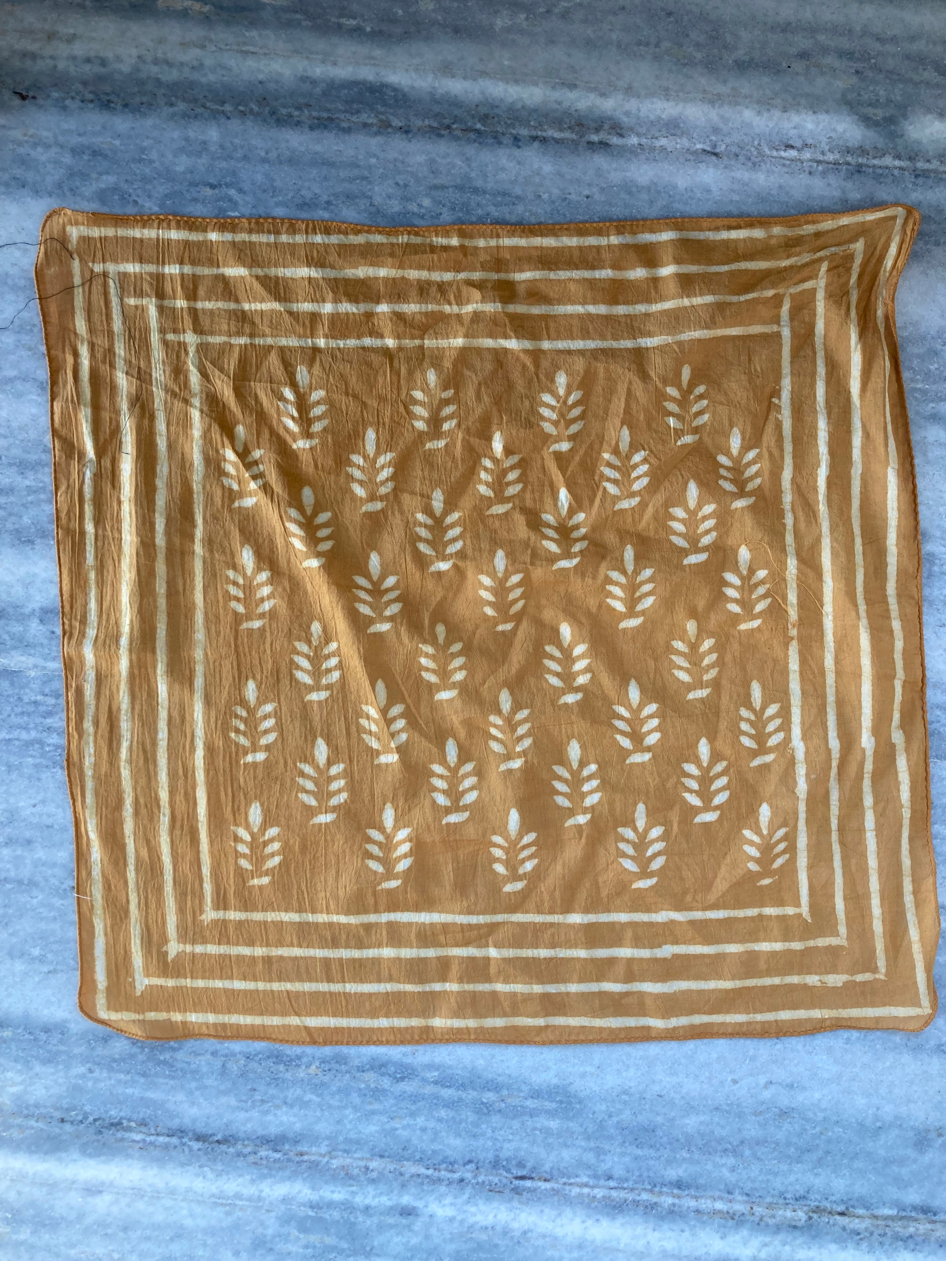 Hand Block Printed Cotton Bandana: Natural Dye Neckerchief - Made in India