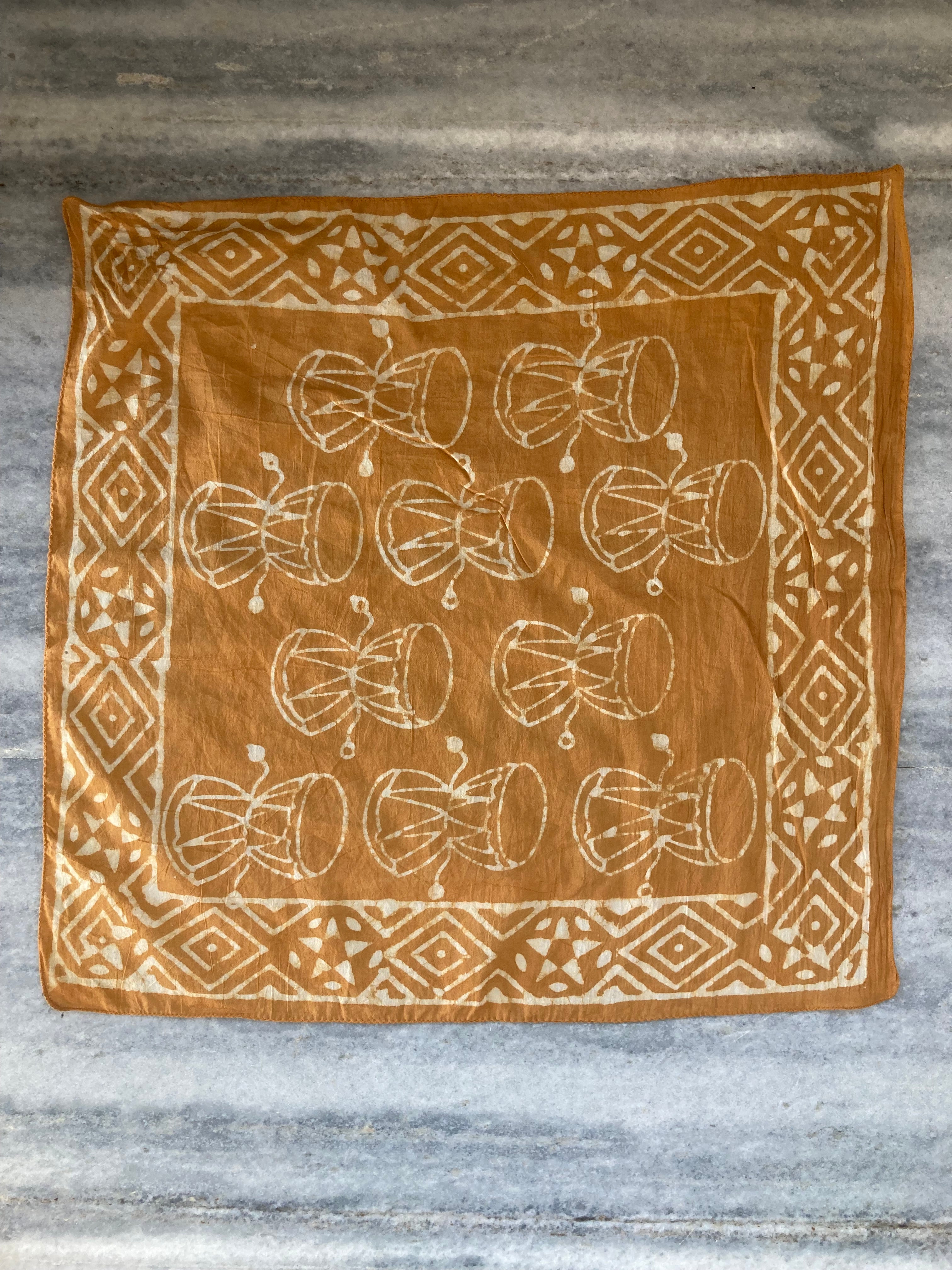 Hand Block Printed Cotton Bandana: Natural Dye Neckerchief - Made in India