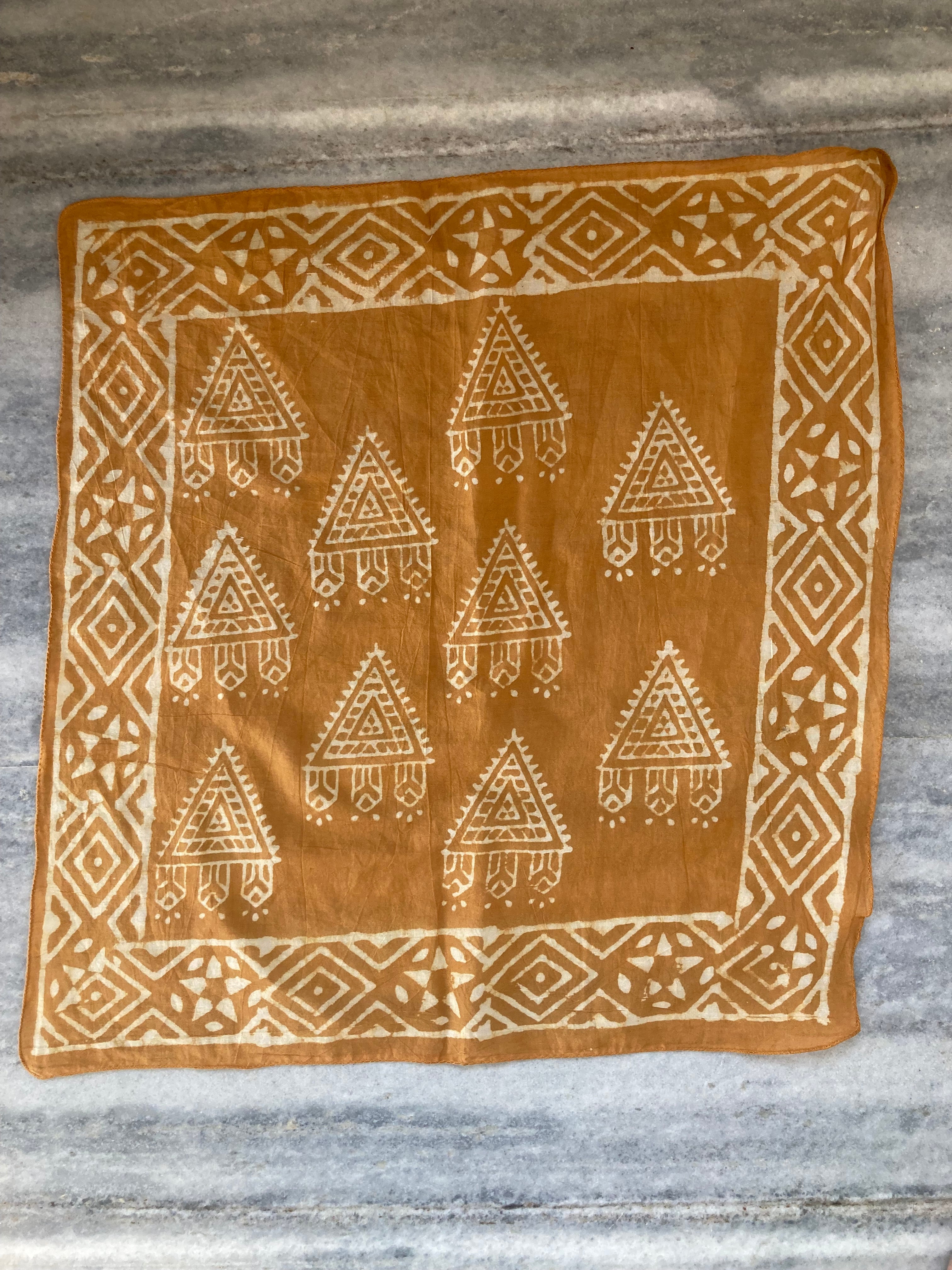 Hand Block Printed Cotton Bandana: Natural Dye Neckerchief - Made in India