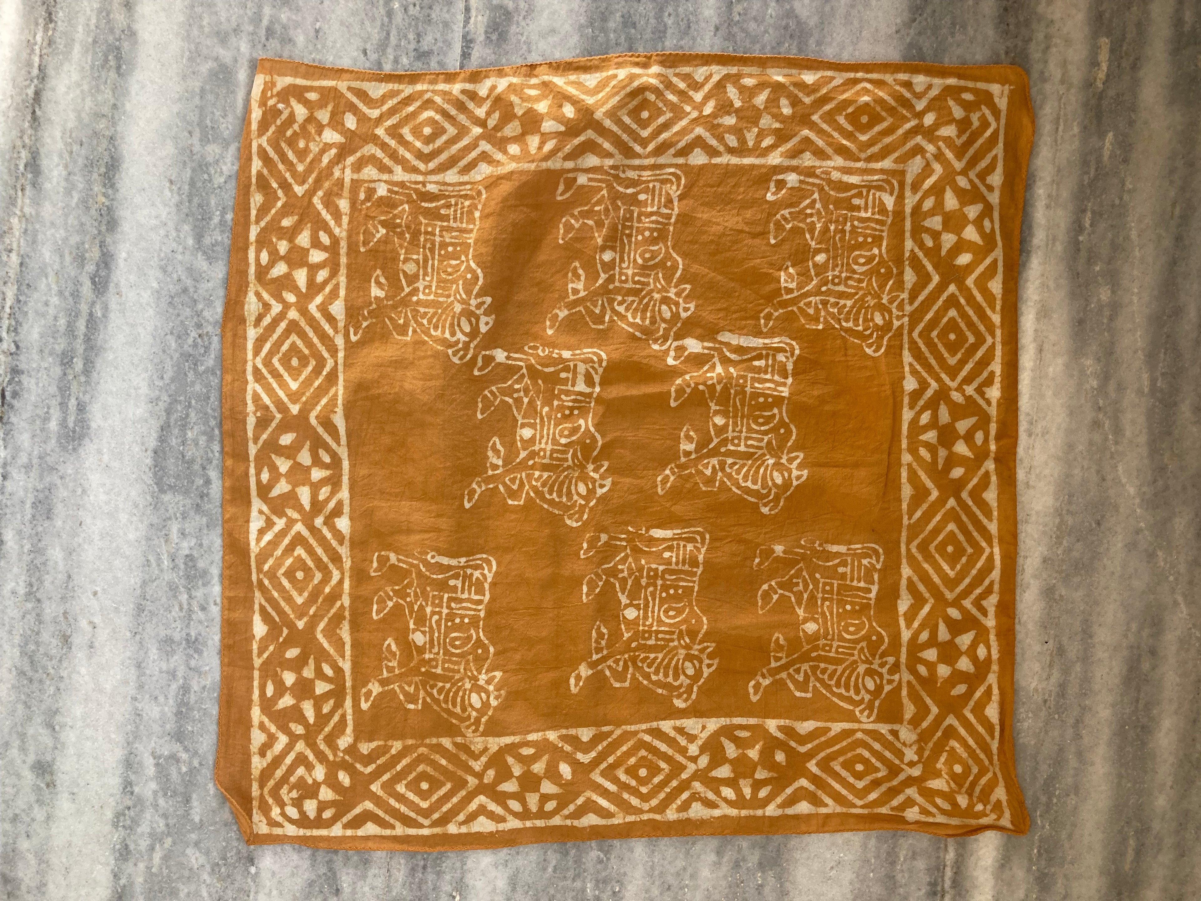 Hand Block Printed Cotton Bandana: Natural Dye Neckerchief - Made in India
