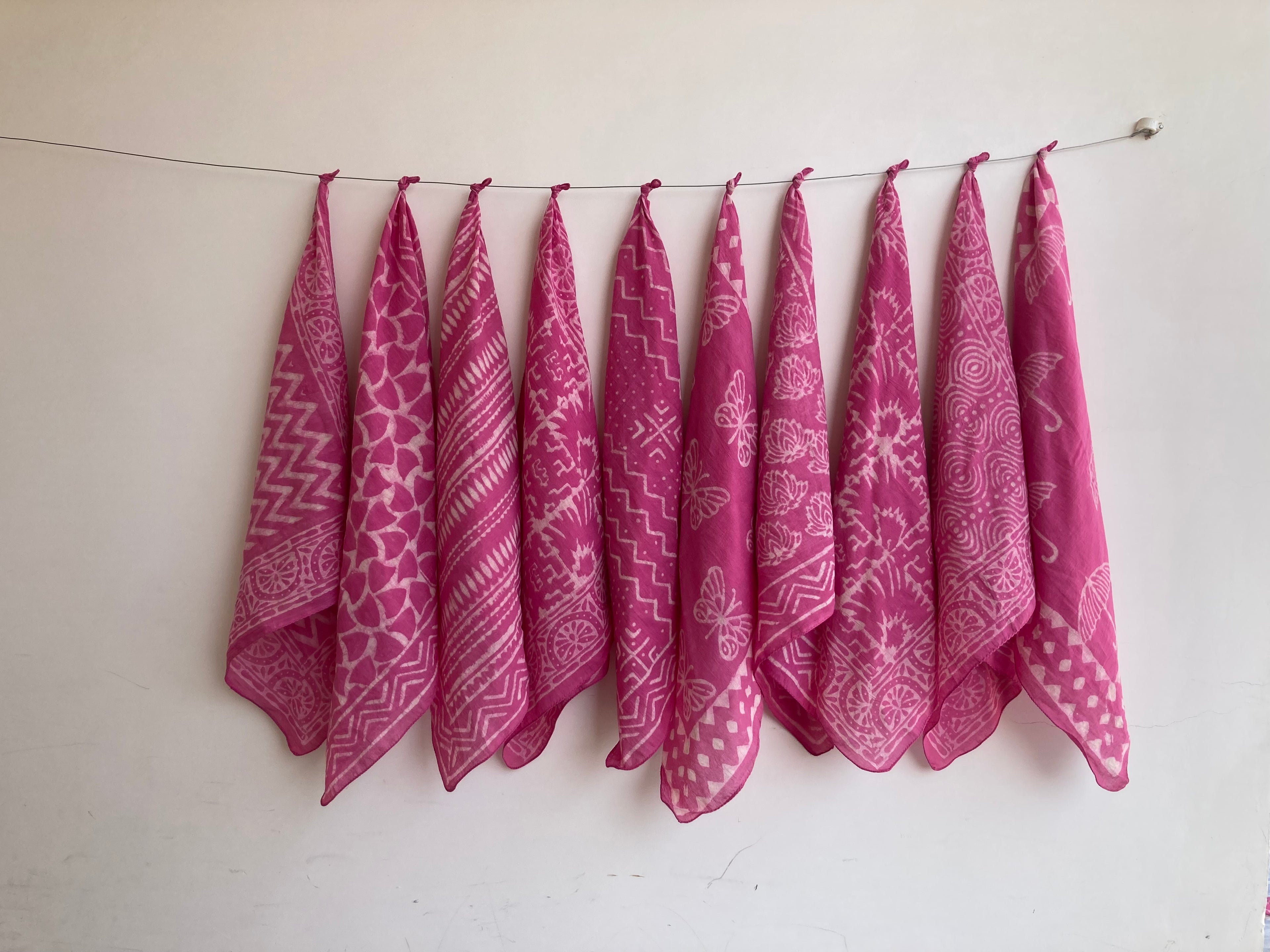 A set of 10 bandanas,Block Print Cotton Bandana Set: Geometric Neckerchief (21x21" Inch)