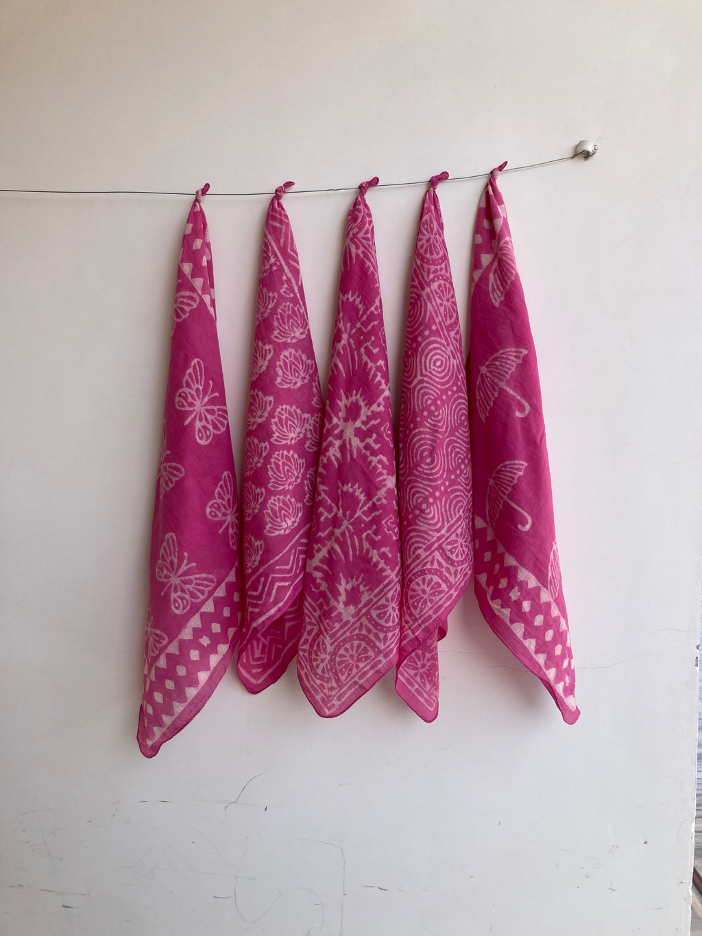 A set of 10 bandanas,Block Print Cotton Bandana Set: Geometric Neckerchief (21x21" Inch)
