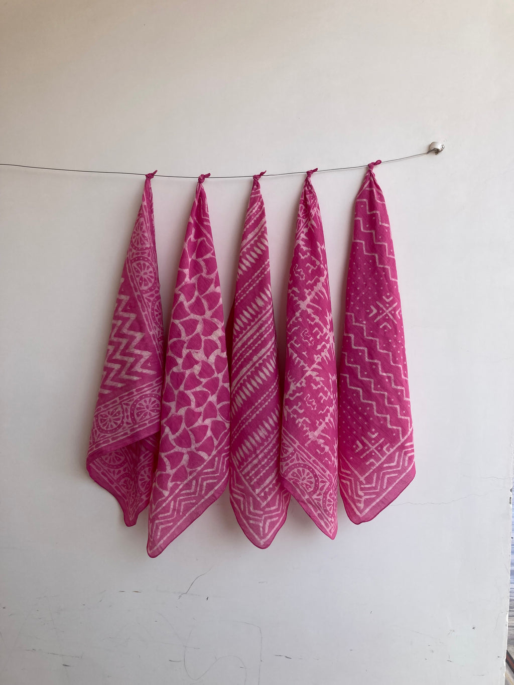 A set of 10 bandanas,Block Print Cotton Bandana Set: Geometric Neckerchief (21x21" Inch)