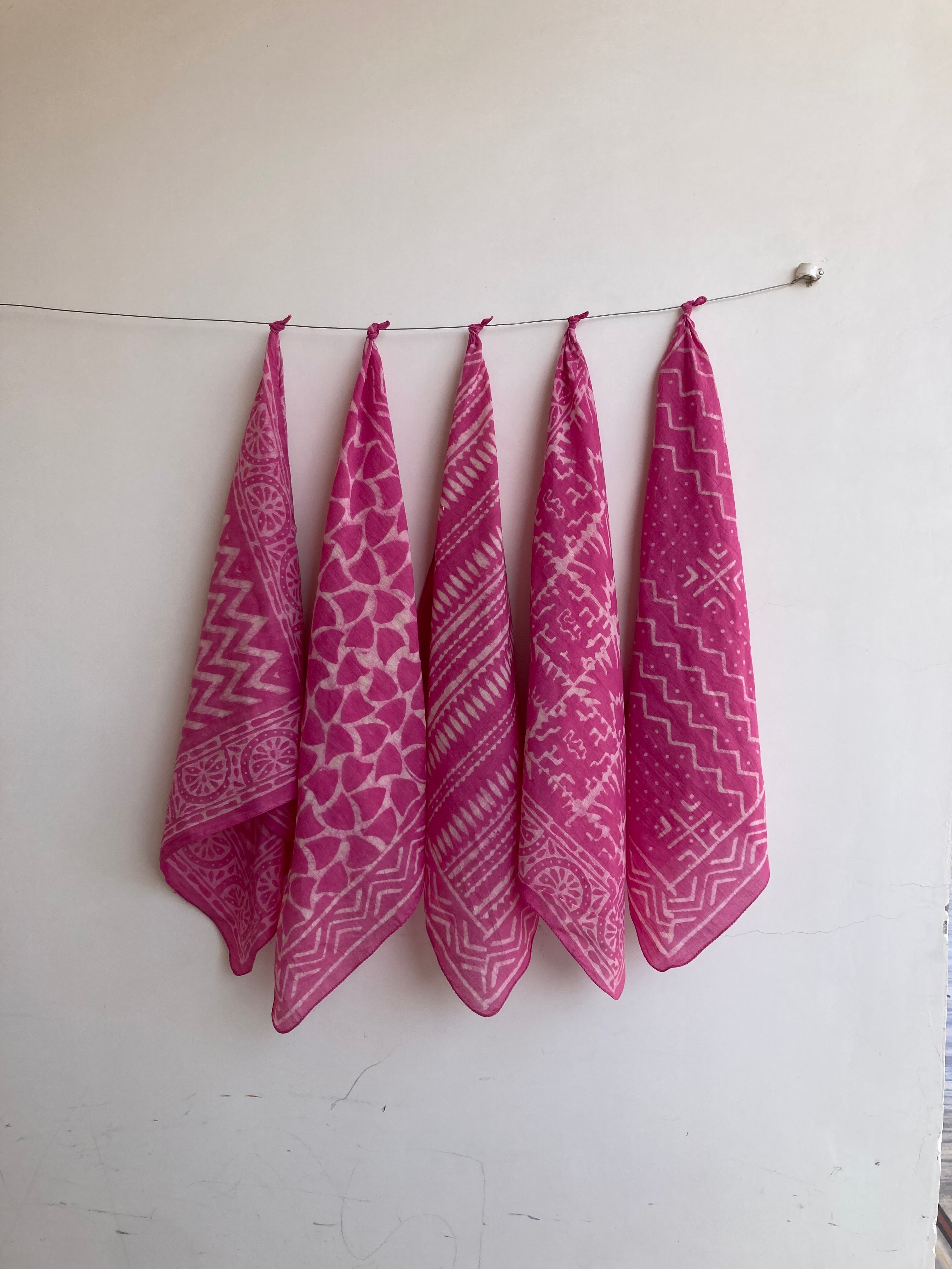 A set of 10 bandanas,Block Print Cotton Bandana Set: Geometric Neckerchief (21x21" Inch)