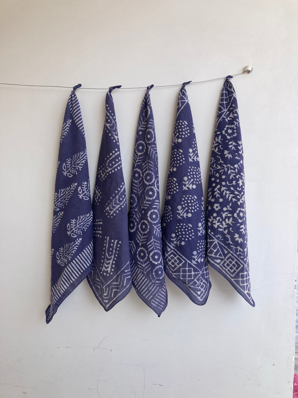 Hand Block Print Cotton Bandana Set of 10: Ethical Neckerchief, Hair Scarf