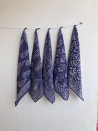 Hand Block Print Cotton Bandana Set of 10: Ethical Neckerchief, Hair Scarf