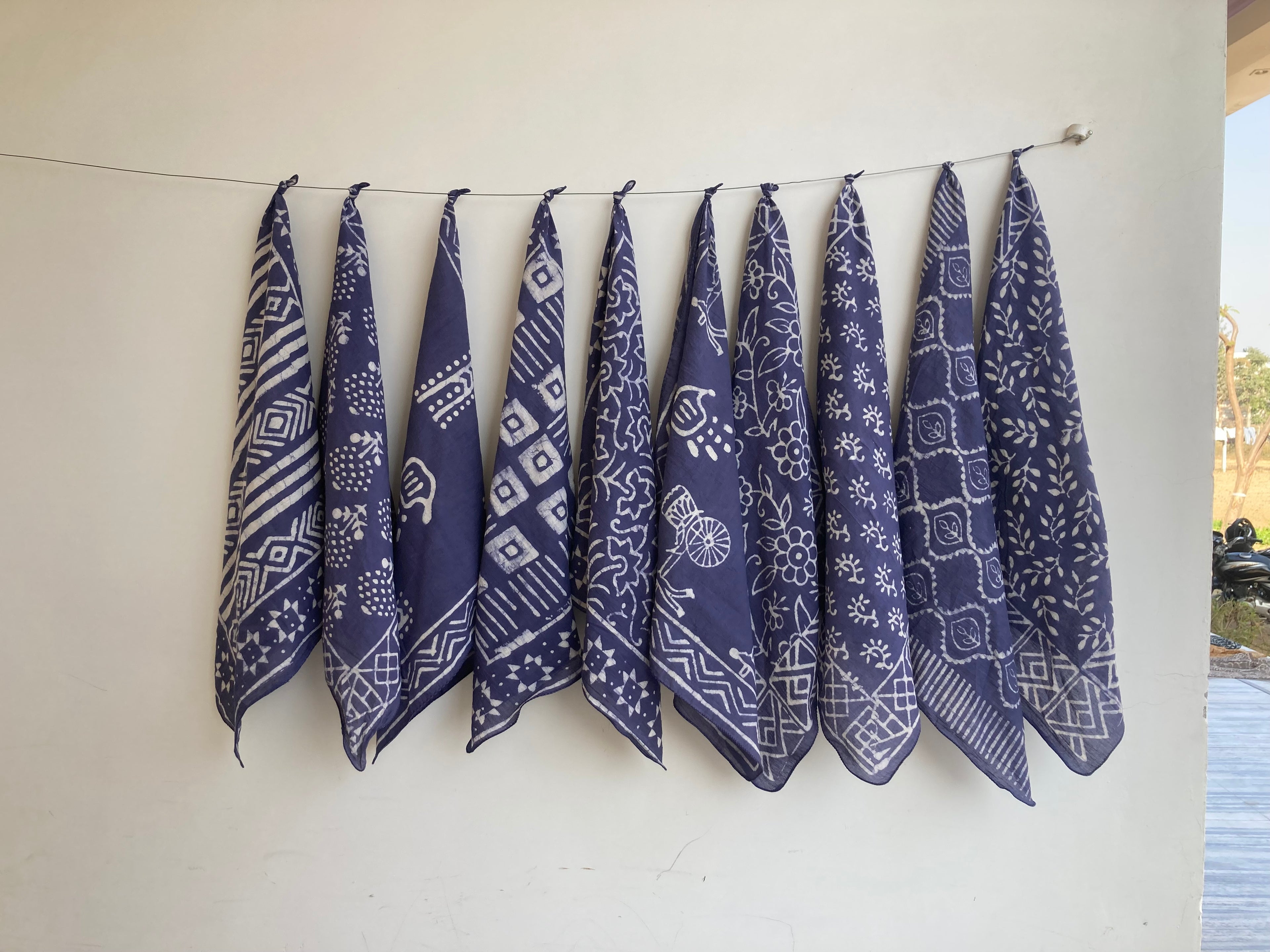 Set of 10 Organic Cotton Bandana, Hand Block Print Neckerchief