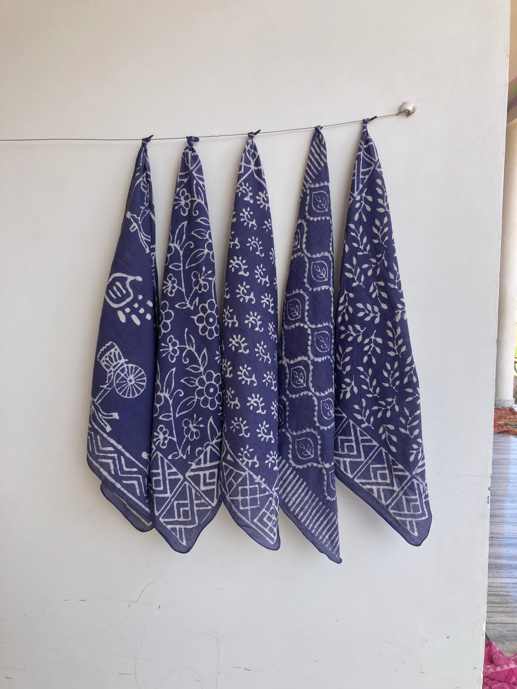 Set of 10 Organic Cotton Bandana, Hand Block Print Neckerchief