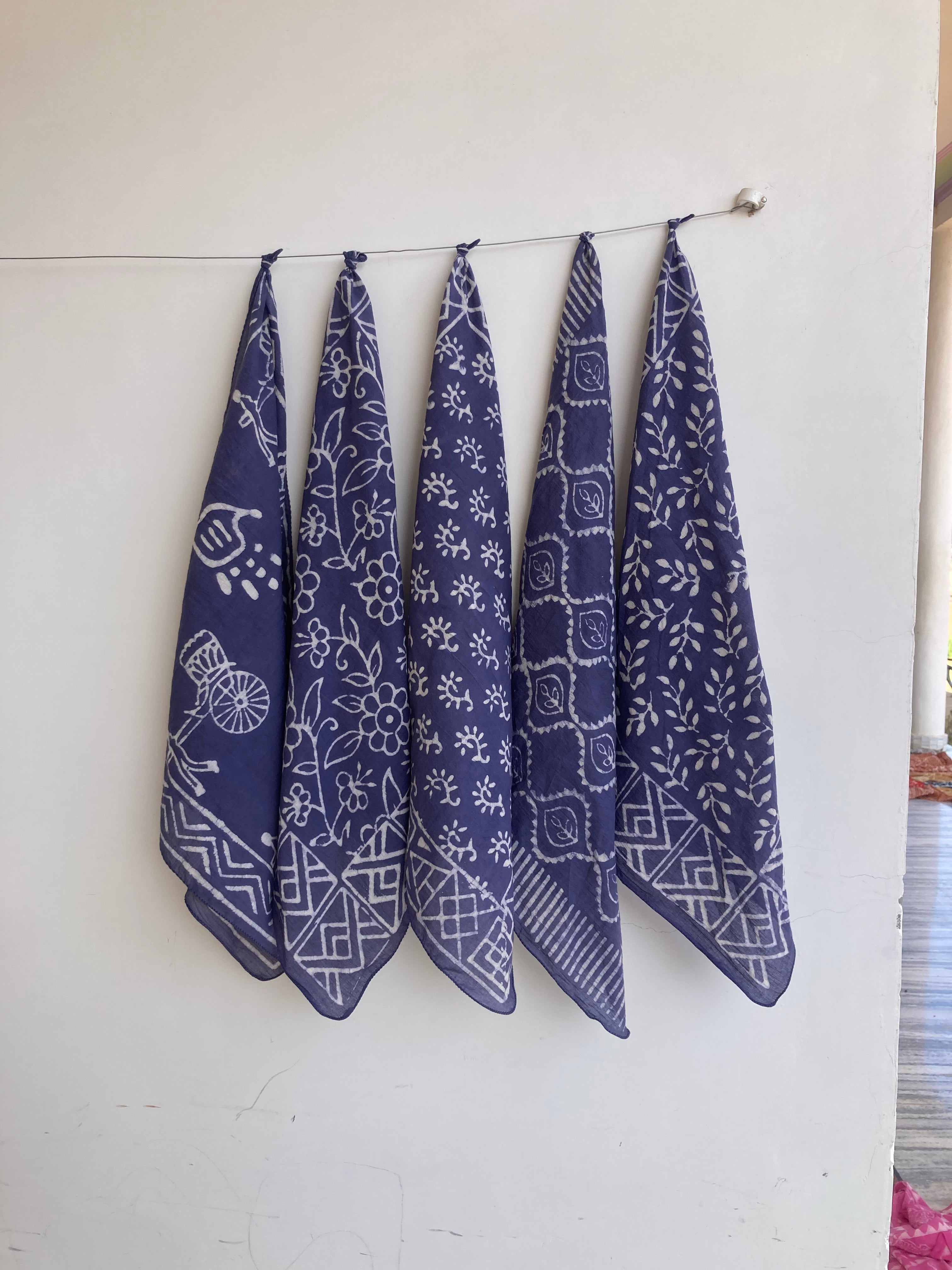 Set of 10 Organic Cotton Bandana, Hand Block Print Neckerchief