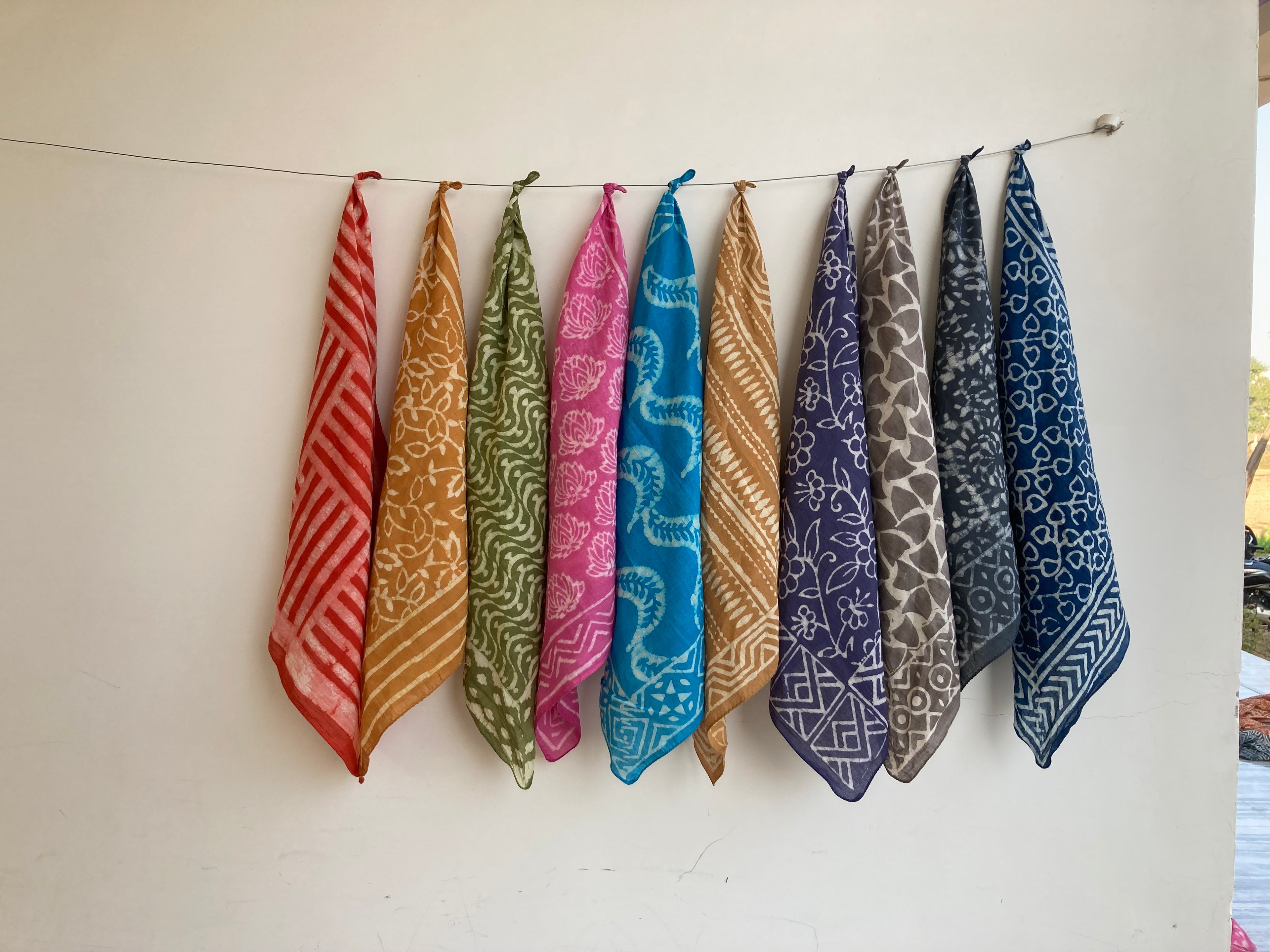 Organic Cotton Bandana Set of 10 : Paisley Scarf, Hand Block Print, Natural Dye