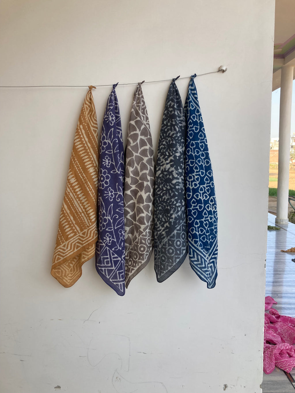 Organic Cotton Bandana Set of 10 : Paisley Scarf, Hand Block Print, Natural Dye