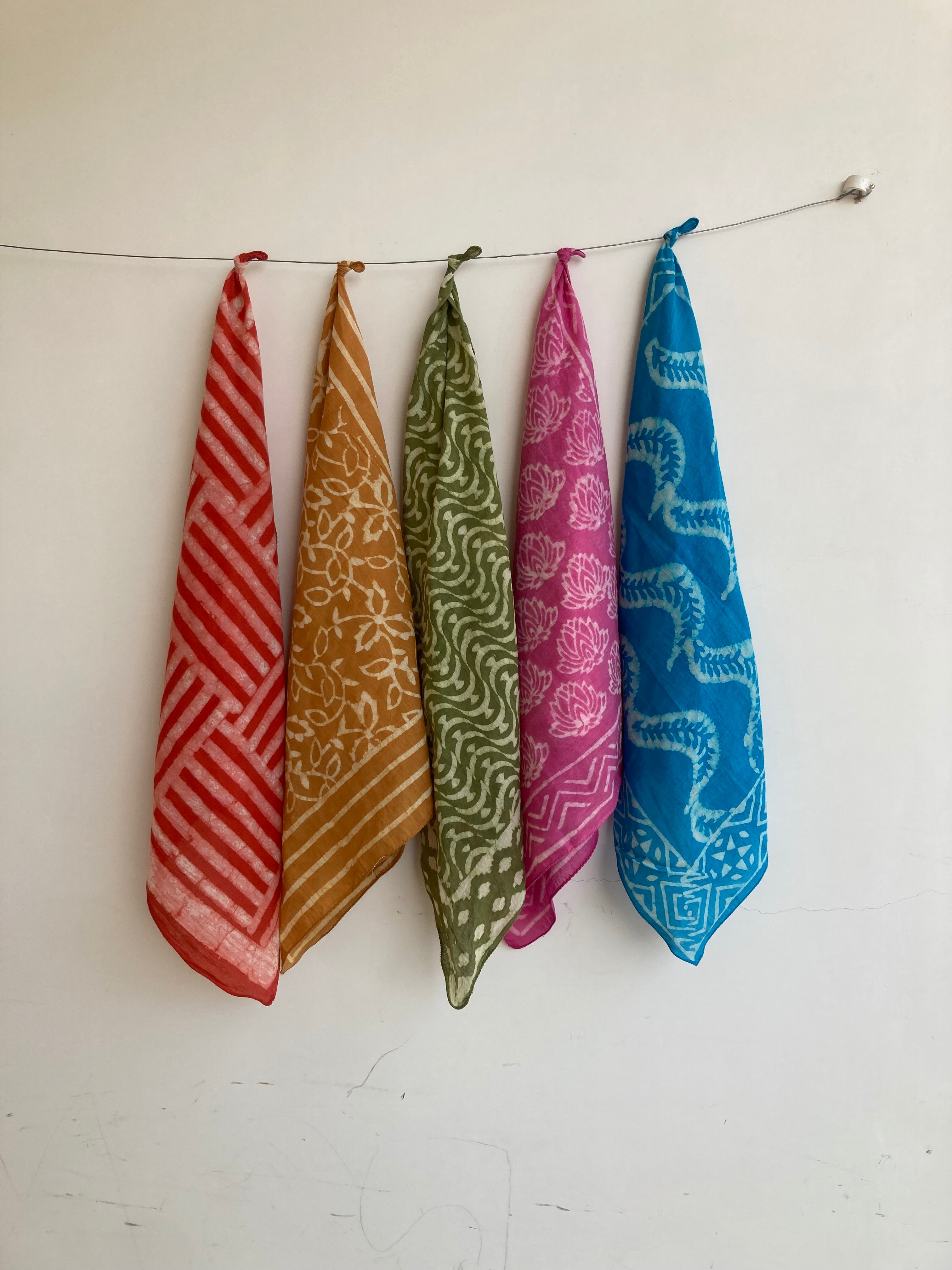 Organic Cotton Bandana Set of 10 : Paisley Scarf, Hand Block Print, Natural Dye
