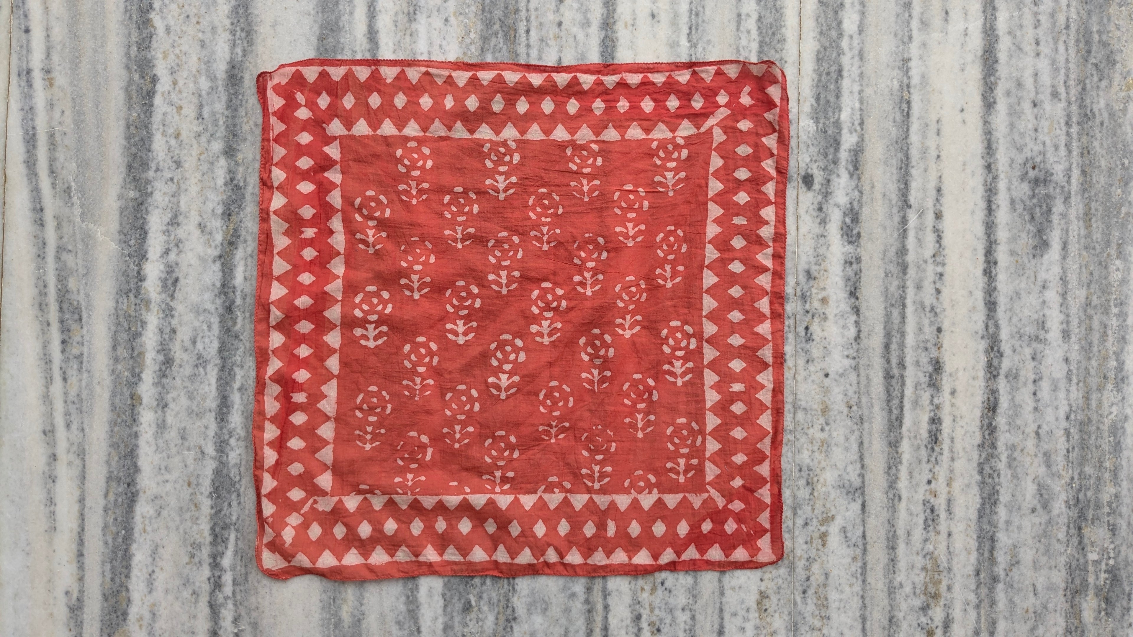Hand Block Printed Cotton Bandana: Natural Dye Neckerchief - Made in India