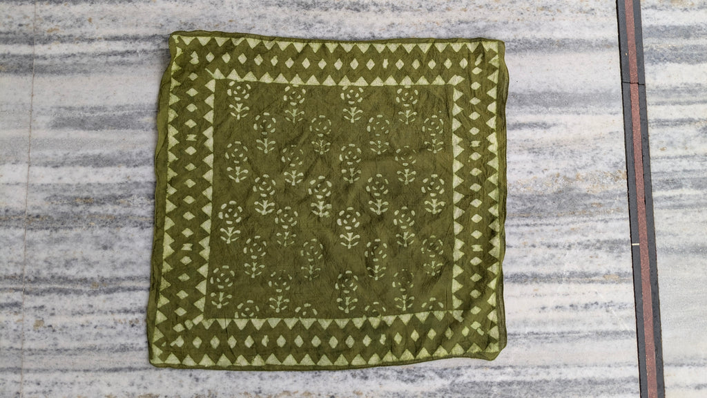 Hand Block Printed Cotton Bandana: Natural Dye Neckerchief - Made in India