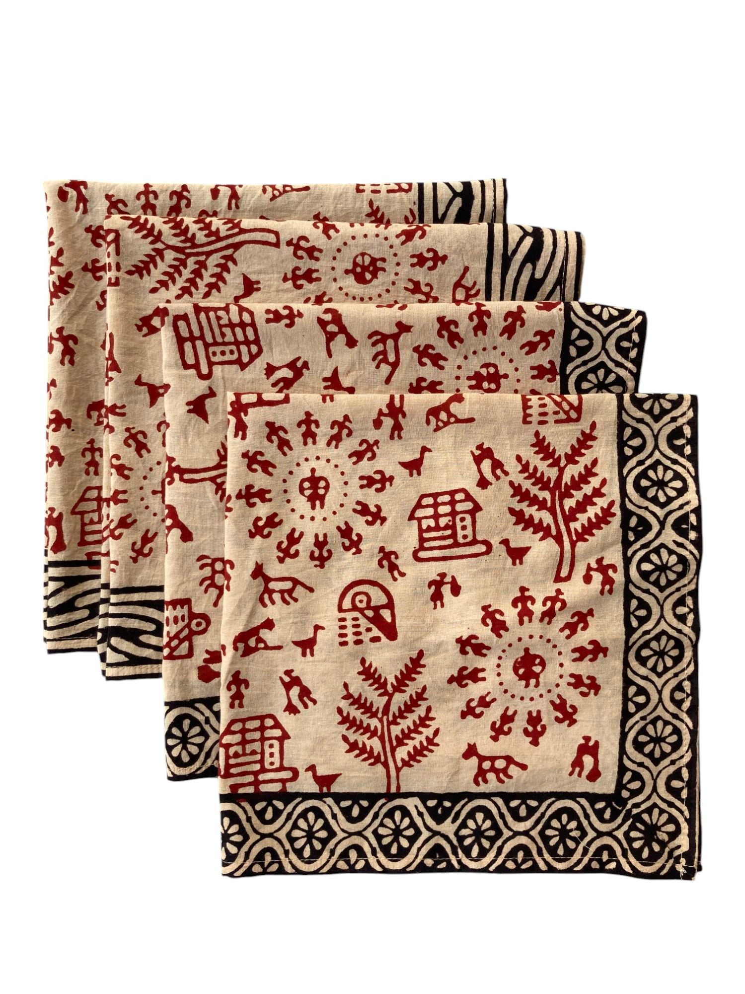 Hand Block Print Cotton Bandanas - Set of 10, Natural Dye