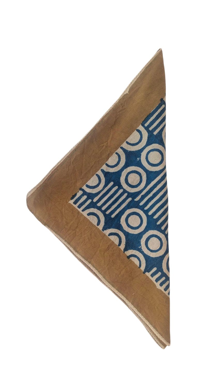Hand Block Printed Cotton Bandana: Natural Dye Indian Head Wrap