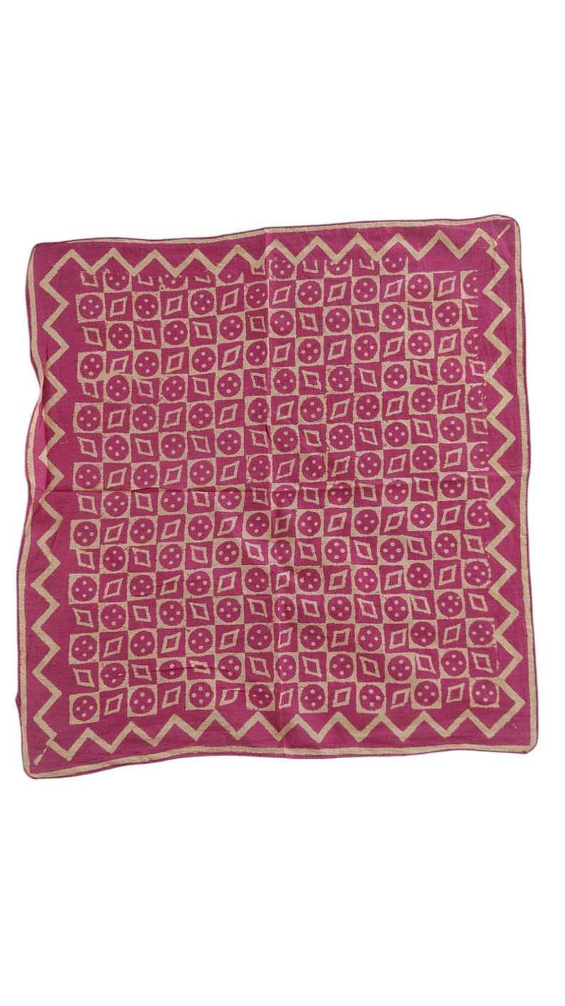 Handmade Block Print Cotton Bandana: Natural Dye Boho Scarf