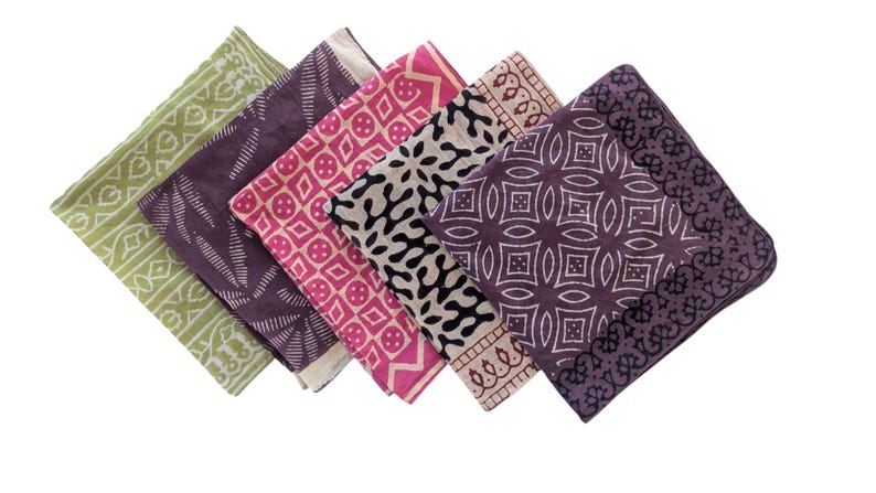 Handblock Printed Cotton Bandana Set: Bohemian Head Wrap, Natural Dye