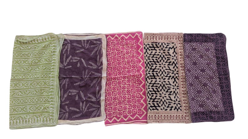 Handblock Printed Cotton Bandana Set: Bohemian Head Wrap, Natural Dye