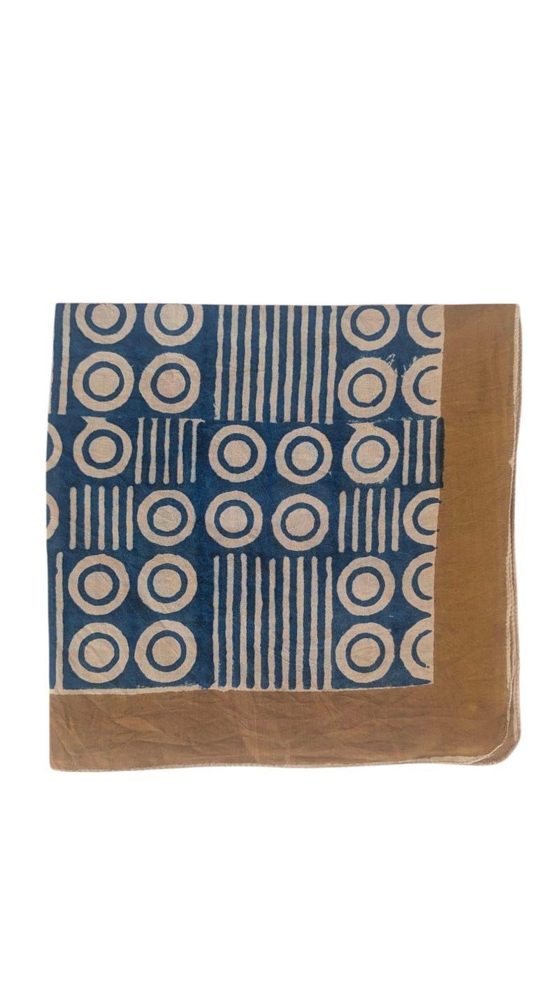 Hand Block Printed Cotton Bandana: Natural Dye Indian Head Wrap