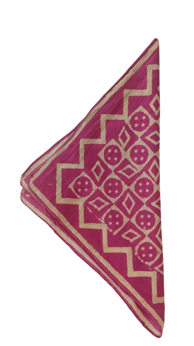 Handmade Block Print Cotton Bandana: Natural Dye Boho Scarf