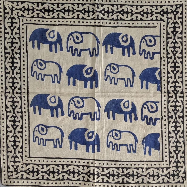 Hand Block Printed Cotton Bandana: Natural Dye Indian Head Wrap