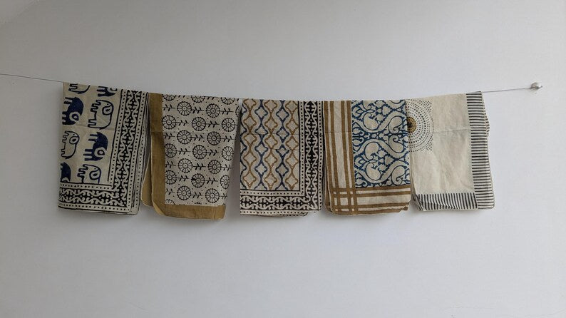 Handblock Printed Cotton Bandanas - Natural Dye, Handmade in India - Set of 10