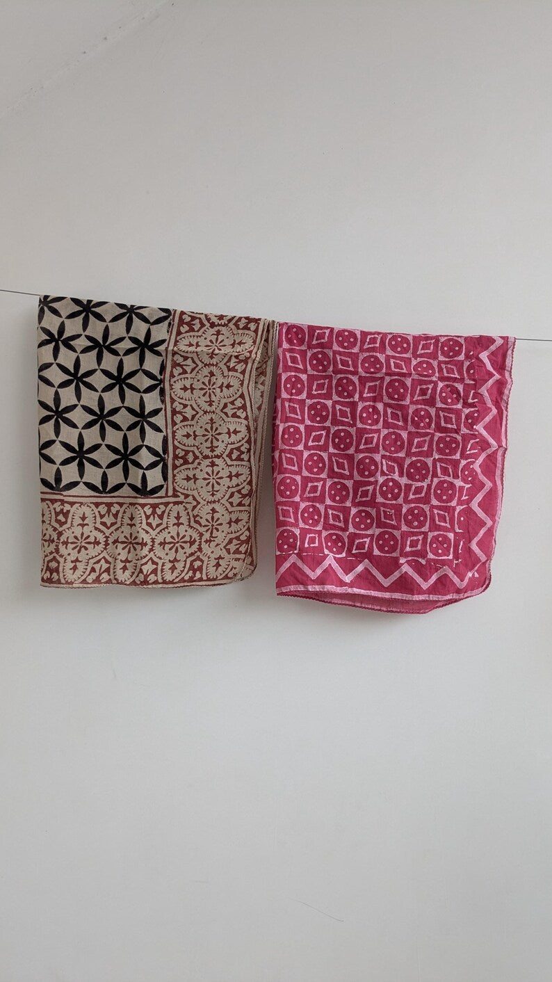 Handblock Printed Cotton Bandanas - Natural Dye, Handmade in India - Set of 10