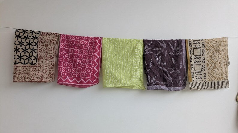 Handblock Printed Cotton Bandanas - Natural Dye, Handmade in India - Set of 10