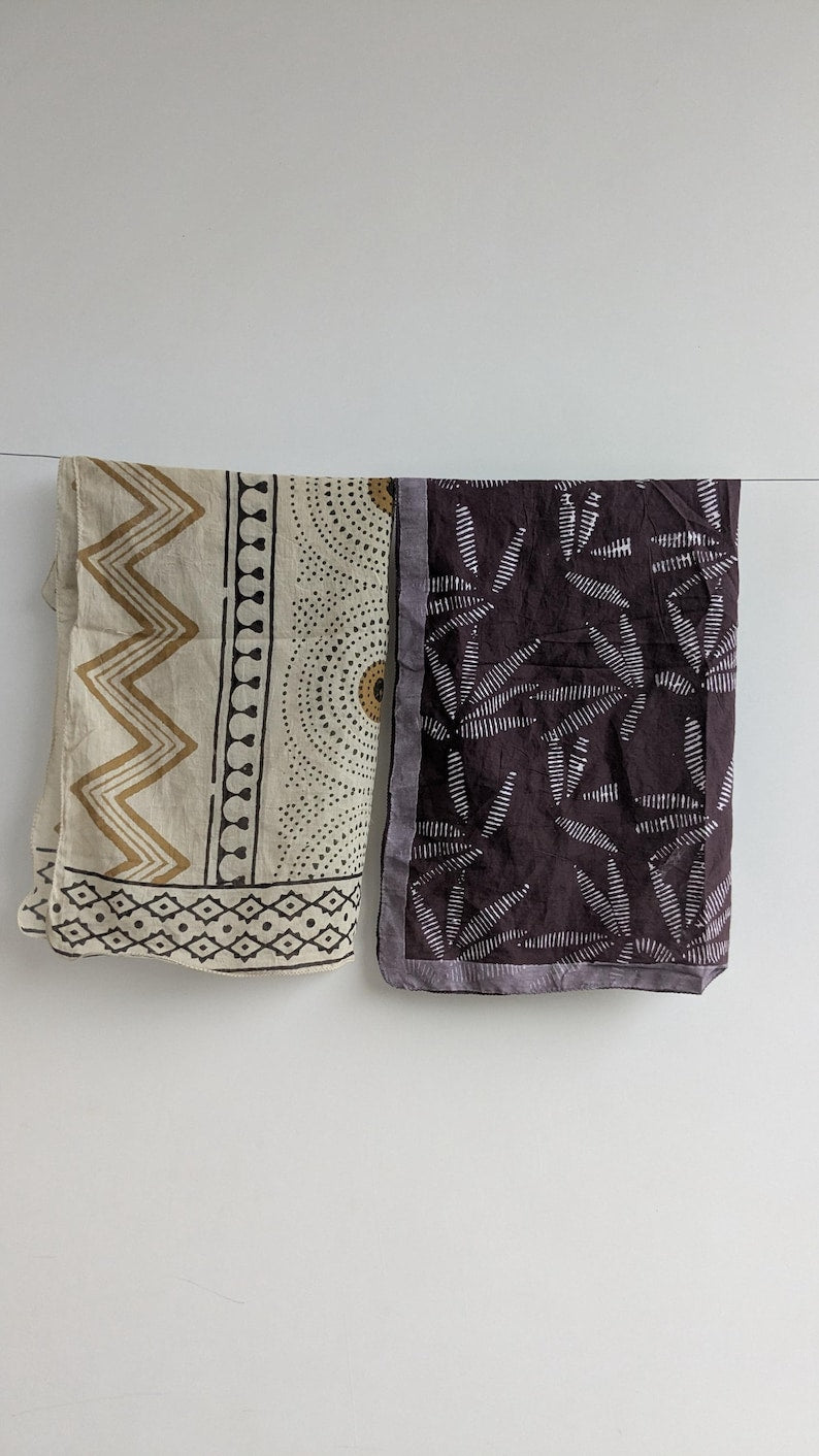 Hand Block Print Cotton Bandanas - Set of 5 - Natural Dye Scarf