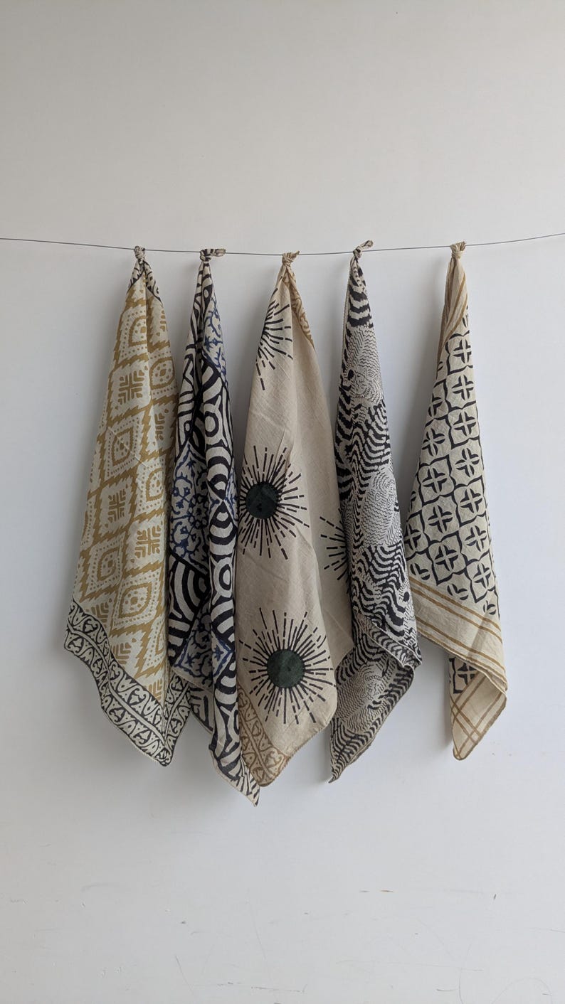 Indian Block Print Cotton Bandana Set: Handmade Yoga Head Wrap
