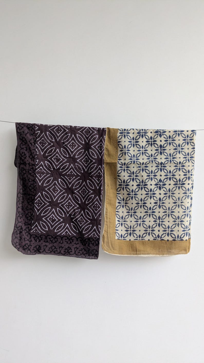Indian Block Print Cotton Bandana Set: Handmade Yoga Head Wrap