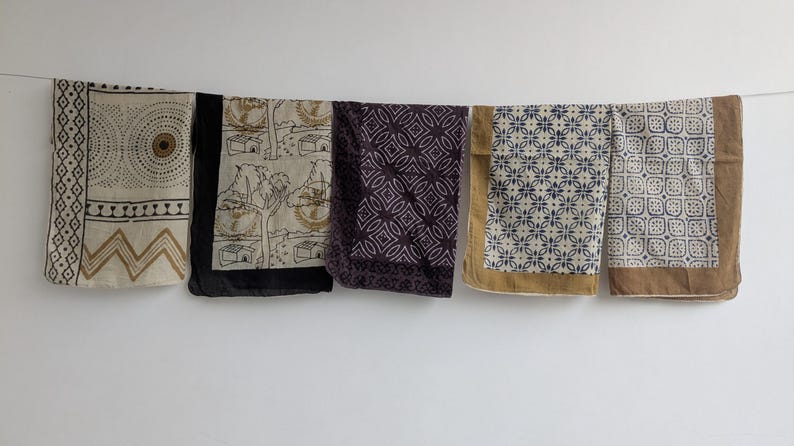 Indian Block Print Cotton Bandana Set: Handmade Yoga Head Wrap