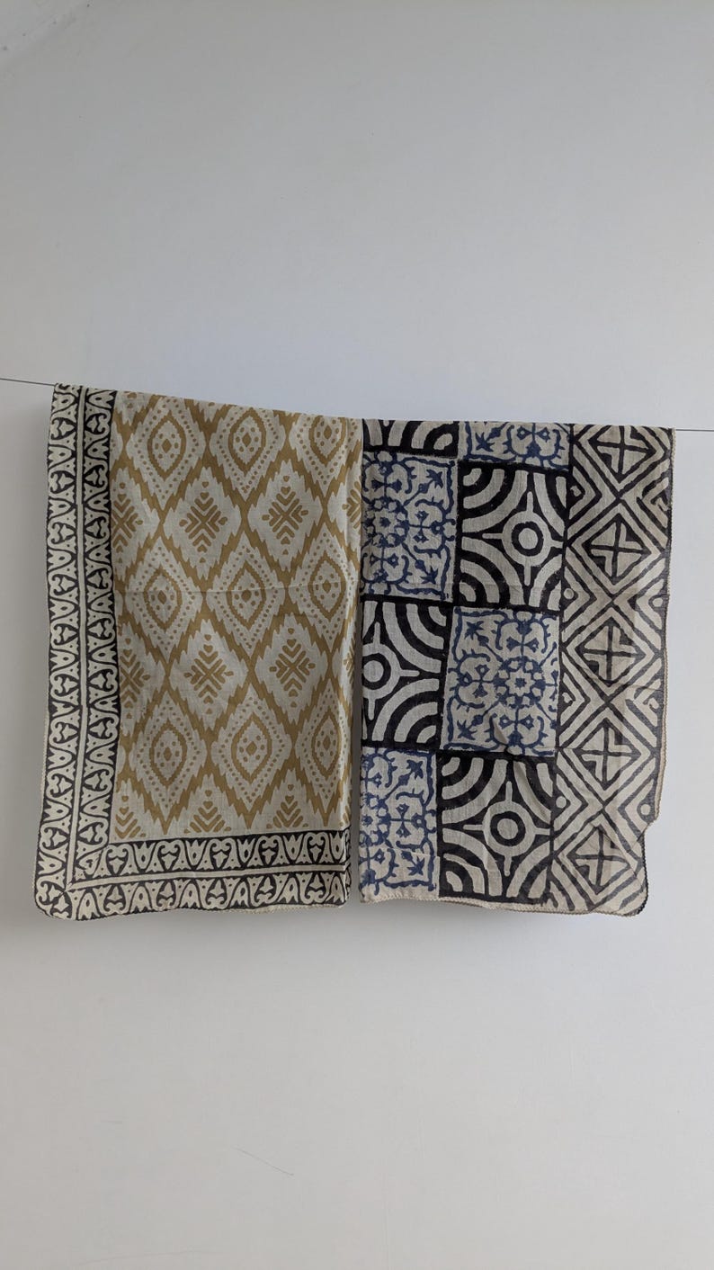 Indian Block Print Cotton Bandana Set: Handmade Yoga Head Wrap