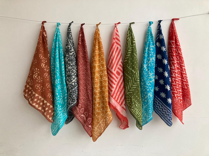 Set Of 10 hand printed bandana,Neckkerchief,Handkerchief,Headwraps made with natural colours